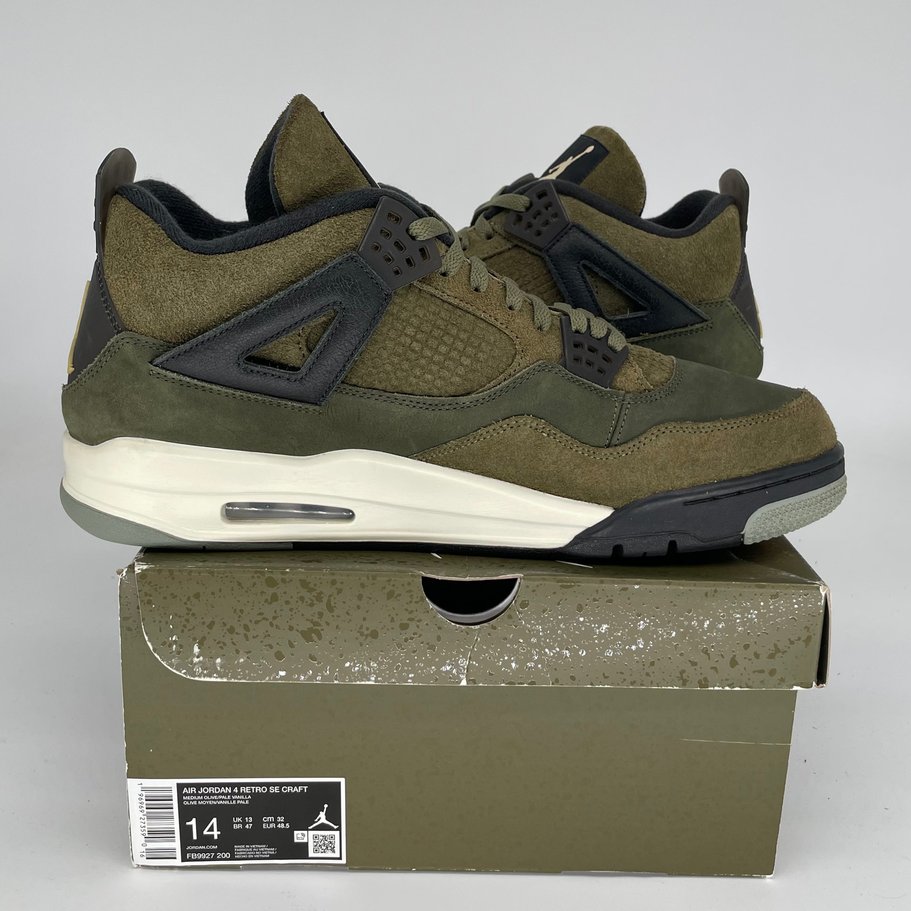 AIR JORDAN 4 CRAFT MEDIUM OLIVE Men's Basketball Shoes Size 14 FB9927-200 - Perfect for Streetwear Fashion & Basketball Games