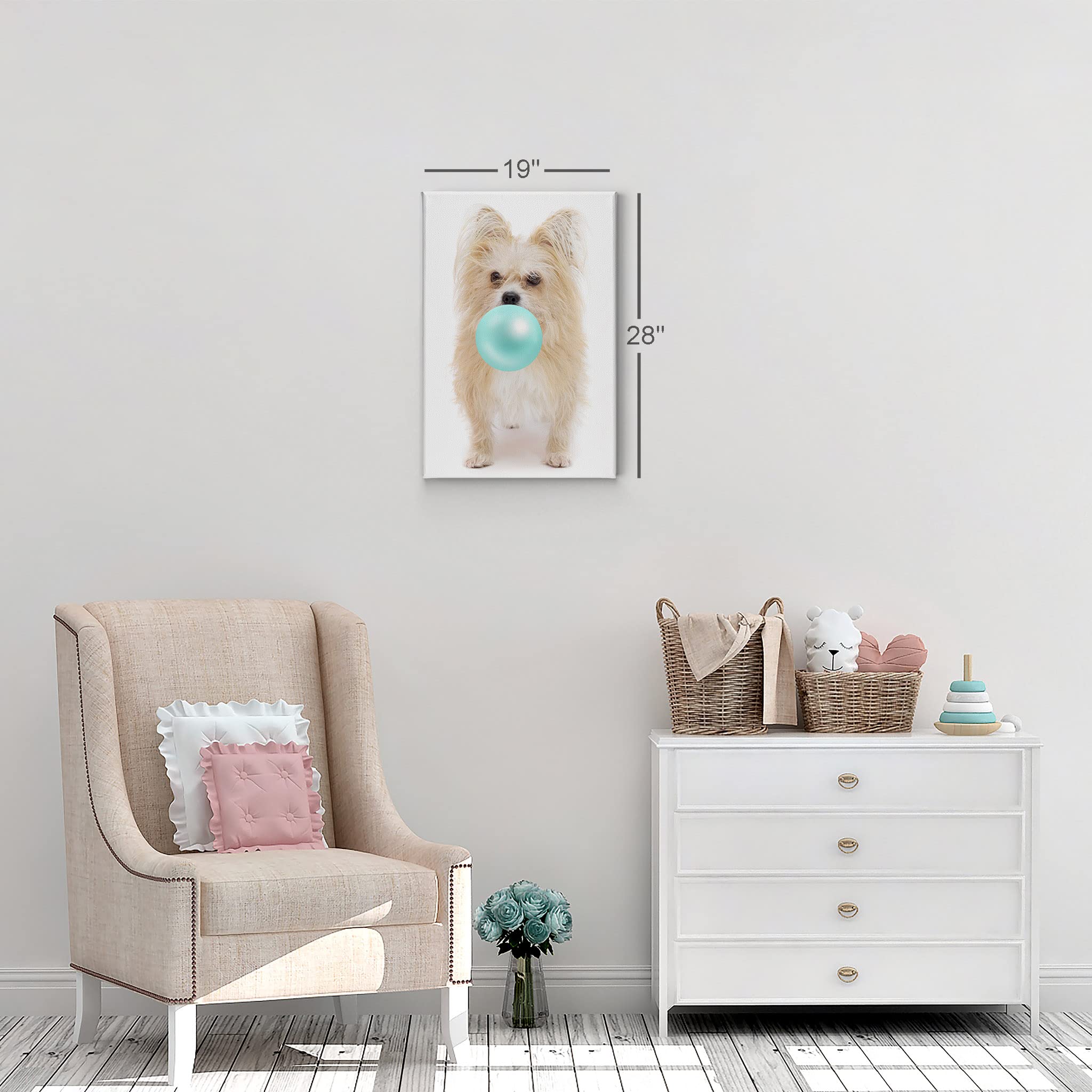Smile Art Design Cute Yorkshire Terrier Dog Bubble Gum Pop Art Canvas Print - Teal Blue Animal Wall Decor for Kids Room, Nursery & Home - Ready to Hang 17x11 - Made in USA | Perfect for Pet Lovers & Modern Interior Design