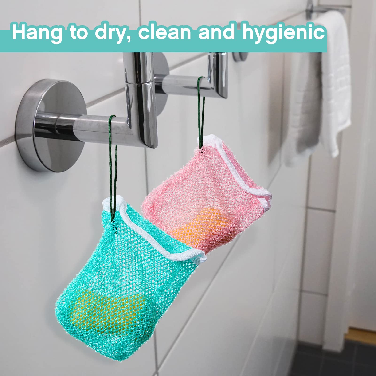 8-Piece Soap Saver Pouch Set - Exfoliating Loofah Scrubber & Soap Holder with Rope - Reusable Wash Bag for Bar Soap - Bath, Shower, Travel & Hand Washing - 8 Color Options for Women & Men