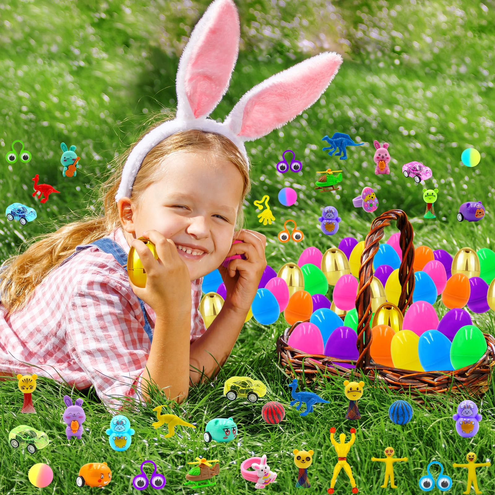 6 Surprise Golden Eggs - 100 PCS Easter Prefilled Plastic Eggs with Assorted Toys for Kids, Toddlers, Boys & Girls - Perfect for Easter Basket Stuffers, Party Favors, Egg Hunts & Classroom Rewards