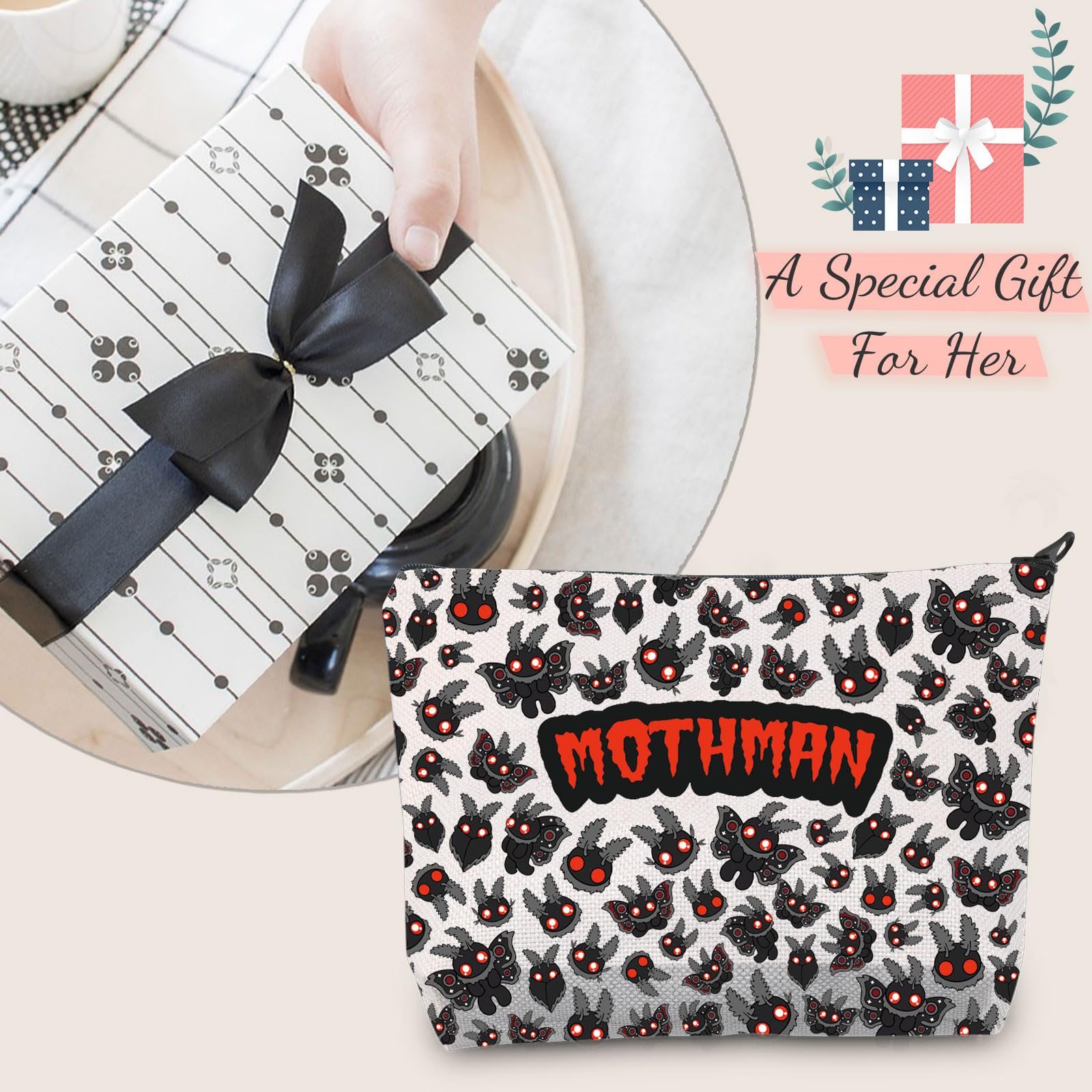 JXGZSO Mothman Cryptid Cosmetic Bag - Waterproof Makeup Pouch for Travel & Daily Use - Unique Cryptozoology Gift for Mothman Lovers - Perfect for Cosmetics, Toiletries & Small Accessories