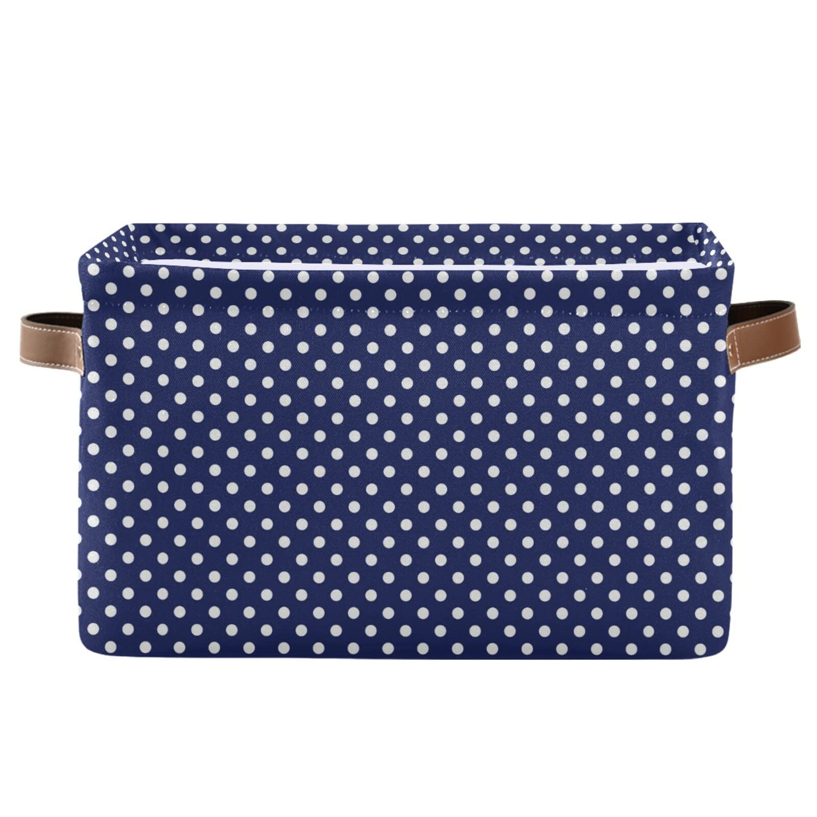 ALAZA Navy Blue & White Polka Dot Storage Baskets - Set of 2 Collapsible Canvas Organizer Bins with Handles for Toys, Clothes & Home Organization | Perfect for Bedroom, Closet, Office & Shelf Storage