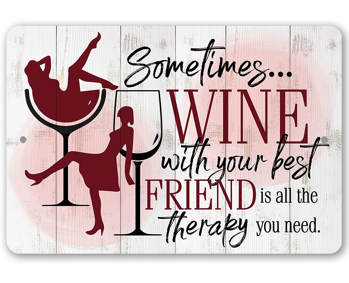 Sometimes Wine Metal Wall Sign - Rustic Kitchen & Bar Decor - Indoor/Outdoor Hanging Art - Perfect Wine Gift for Home, Restaurant or Wine Cellar - Ideal for Farmhouse, Bistro & Entertaining Spaces