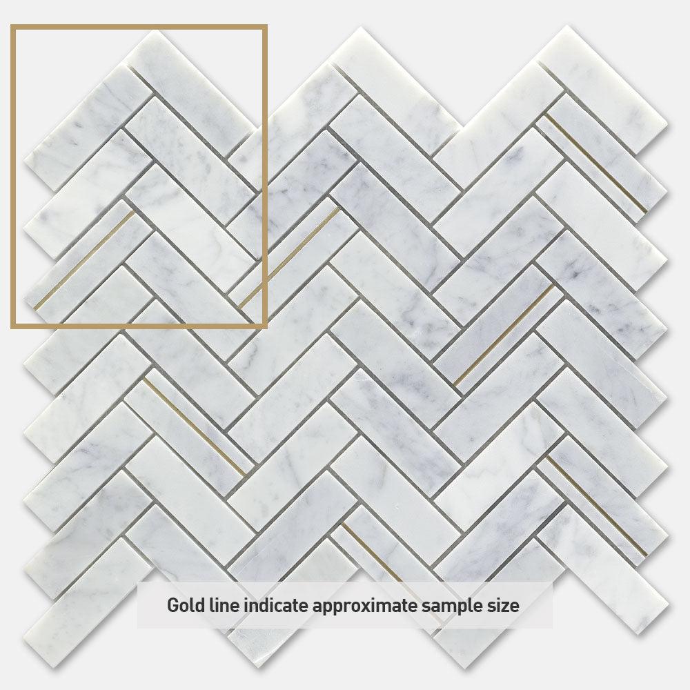 Premium Fifth Avenue Herringbone Carrara Honed Marble Mosaic Tile Sheets - Elegant Floor & Wall Design for Bathroom, Kitchen, and Backsplash