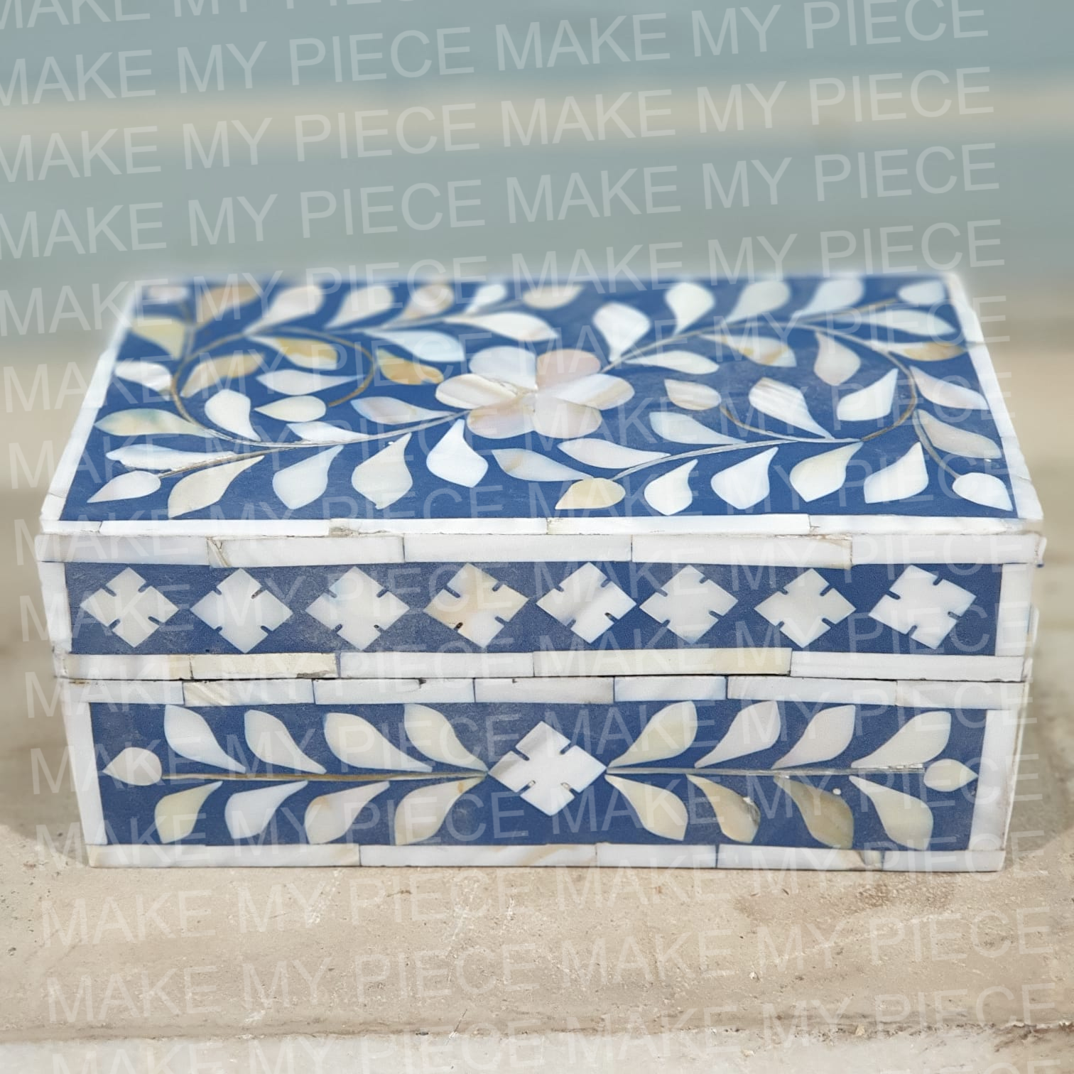 GABRIELLE Blue Floral Bone Inlay Jewelry Box 8