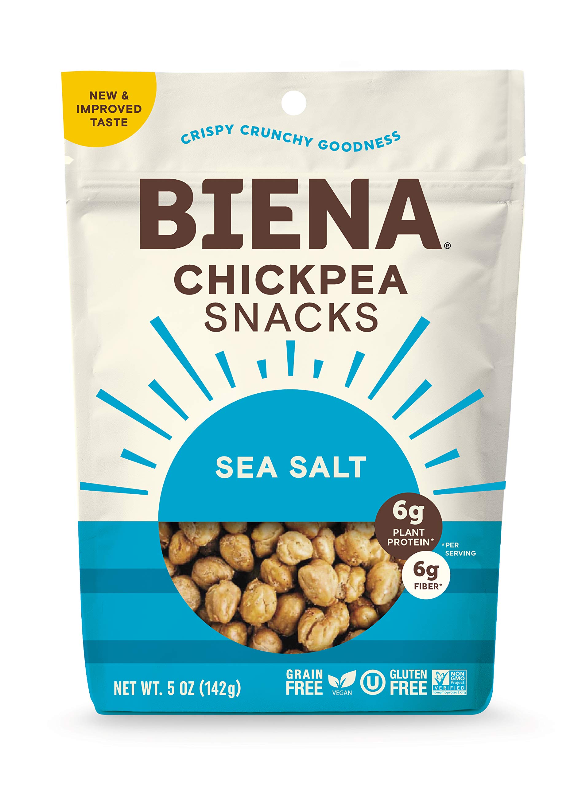 Biena Crispy Roasted Chickpea Snacks Bundle - Sea Salt & Honey Roasted (4-Pack) | Healthy Vegan Protein Snacks for Work, Travel & On-The-Go | Gluten-Free Crunchy Chickpeas