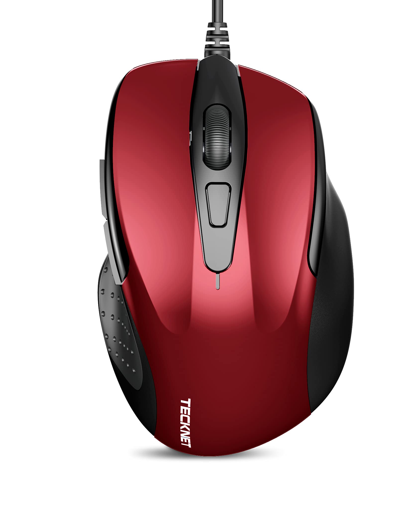 TECKNET USB Wired Mouse - 6 Button Ergonomic Optical Computer Mouse with 4 Adjustable DPI (Up to 2400) & 5FT Cord - Compatible with Laptop, PC, Mac, Chromebook - Perfect for Office Work, Gaming & Home Use - Red