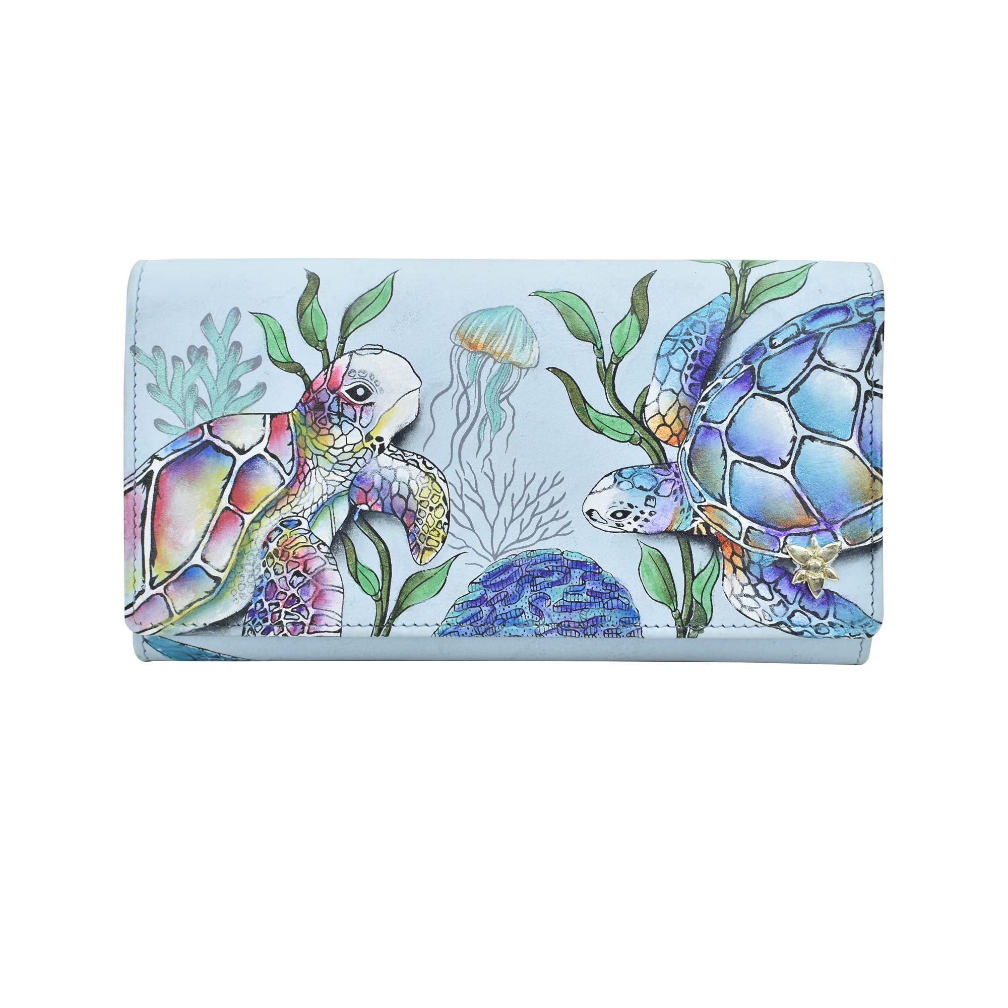 Anuschka Women's Original Hand-Painted Genuine Leather RFID Blocking Wallet - Stylish 3-Fold Design for Credit Cards & Cash - Perfect for Travel, Shopping, and Everyday Use