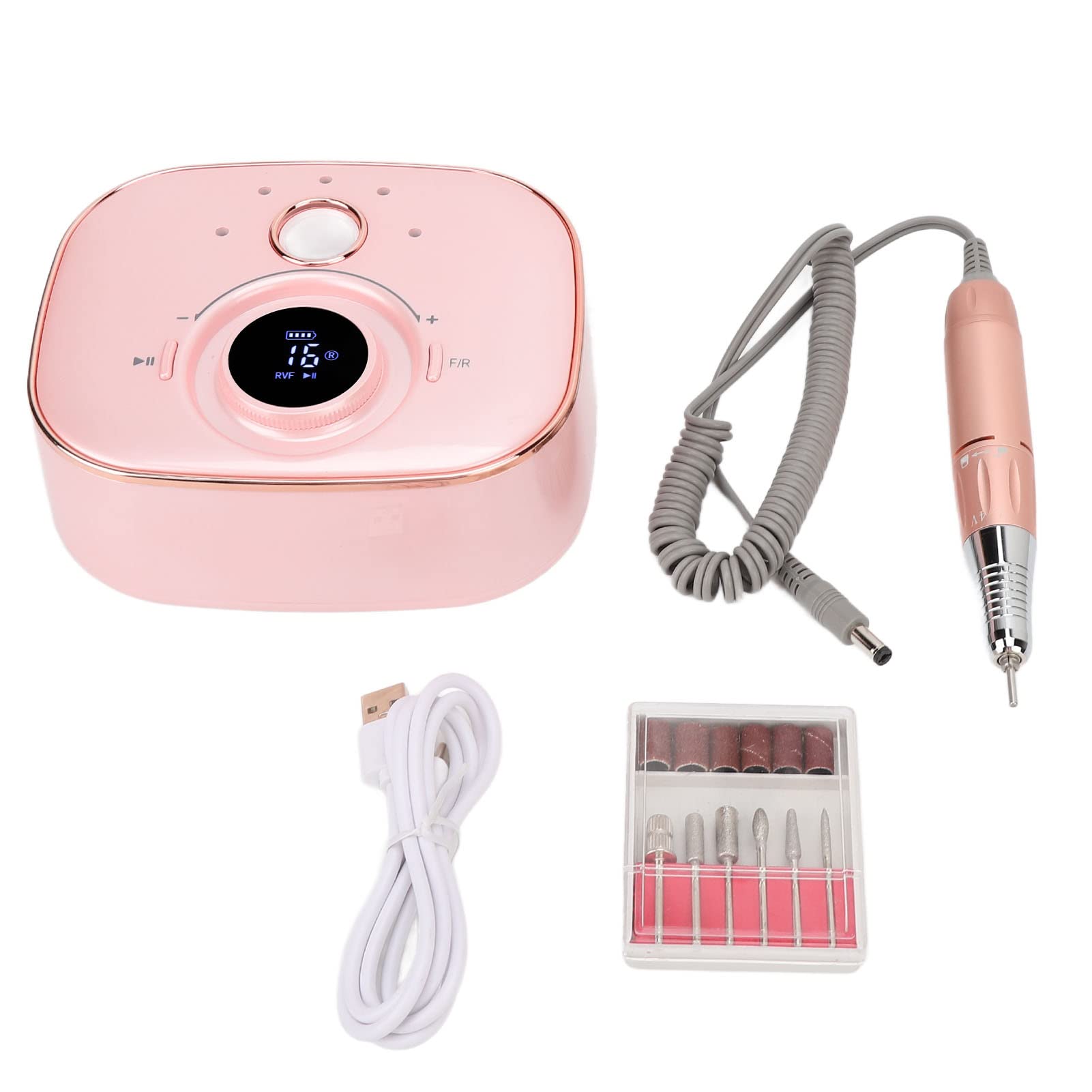 Electric Nail File Kit - 35000 RPM LED Low Noise Nail Drill Machine with Adjustable Speed, Rechargeable & Durable Nail Grinder for Professional Manicure & Pedicure at Home (Rose Gold) - Perfect for DIY Nail Care, Acrylics, Gel Polish Removal & Nail Shaping