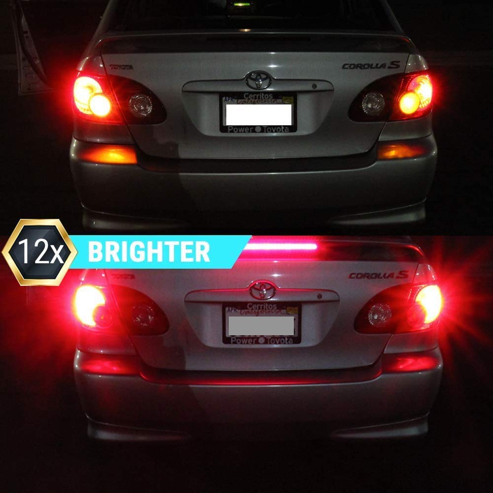 Syneticusa 3156 3157 Red LED Strobe Brake Light Bulbs - Super Bright Wedge High Power 3535 LED 12V Flashing Strobe Stop Lights - Replacement for Cars, Trucks, SUVs - Enhance Safety & Visibility for Night Driving & Emergency Situations