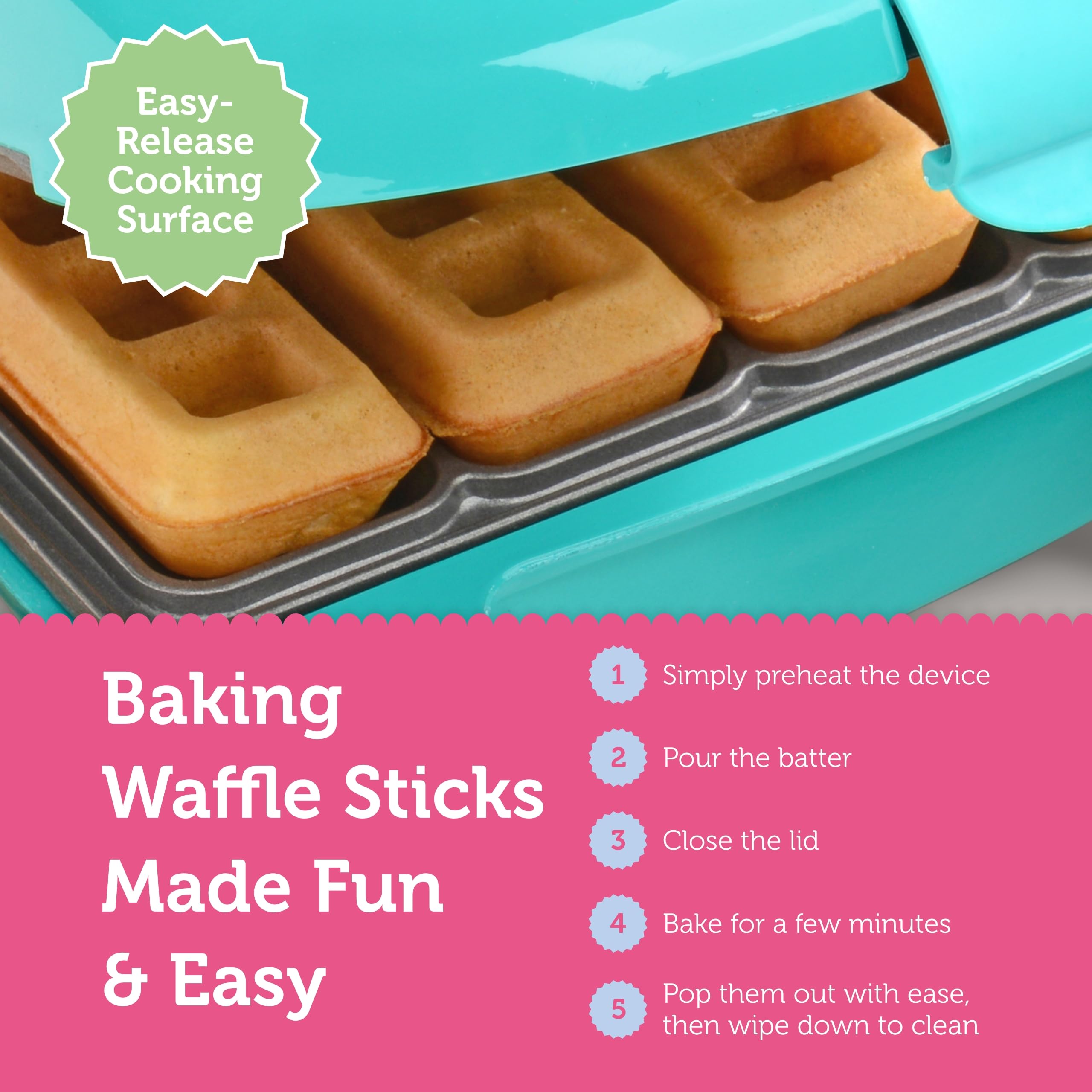 Select Brands Mini Waffle Stick Maker - Nonstick Coating & Anti-Slip Feet - Compact Breakfast Appliance Makes 4 Waffle Sticks - Perfect for Quick Breakfast, Kids Snacks, and Party Treats
