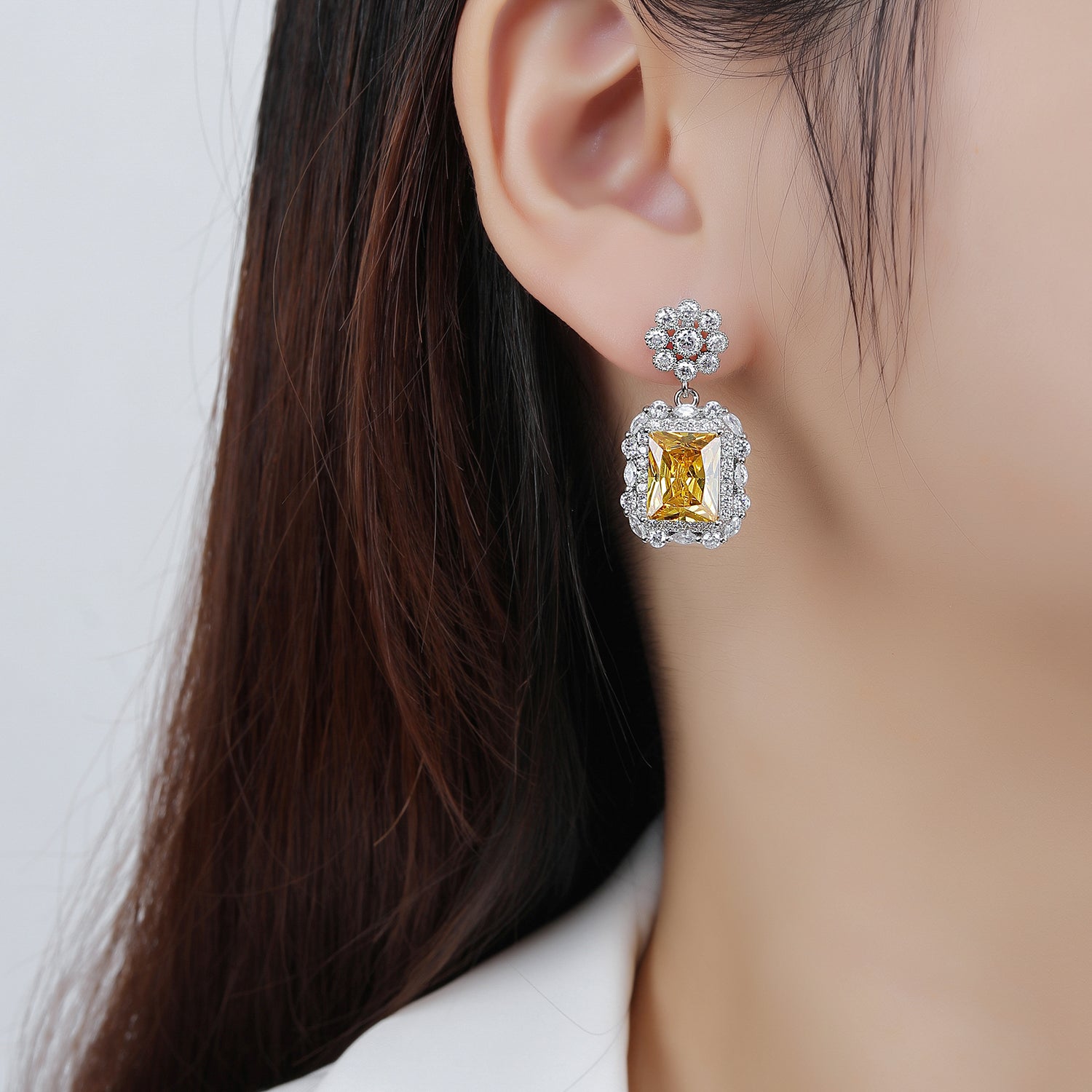 Square Cubic Zirconia Dangle Wedding Earrings for Women - Elegant Bridal Jewelry Accessories - Perfect for Weddings, Prom, Parties and Special Occasions
