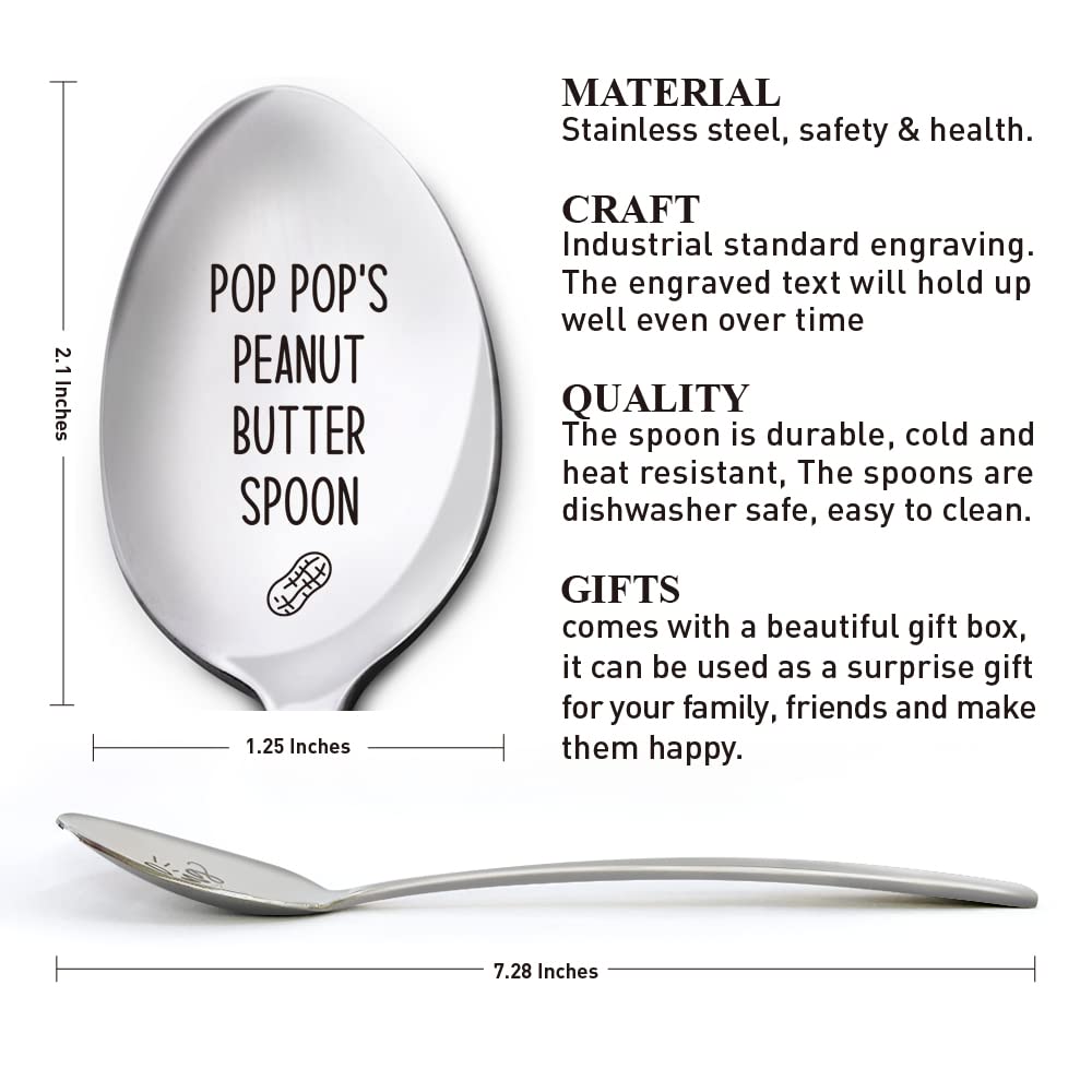 **Personalized Engraved Stainless Steel Peanut Butter Spoon - Unique Birthday, Christmas & Father's Day Gift for Grandpa, Dad - Thoughtful Present from Granddaughter, Grandson & Grandchildren - Perfect for Spreading Peanut Butter, Jelly & More**