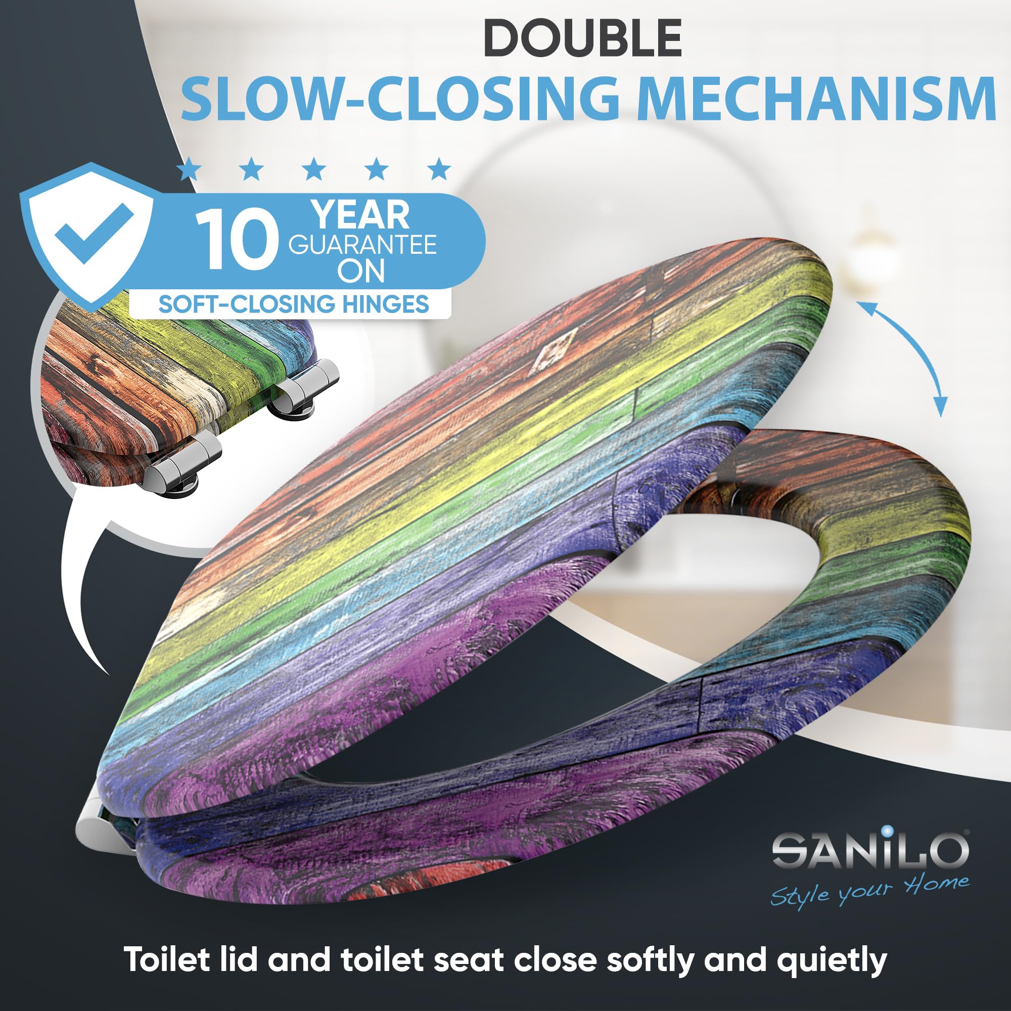 Sanilo Soft Close Elongated Toilet Seat - Quiet Slow Closing Lid with Strong Bumpers & Durable Hinges - Perfect for Bathroom Upgrade & Home Renovation