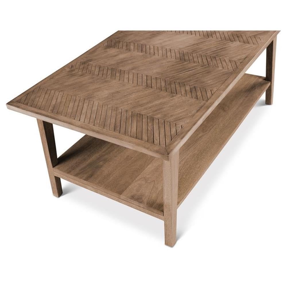 Steve Silver Milani Solid Wood Herringbone Cocktail Table - Mid-Century Modern Design, Natural Finish, 47