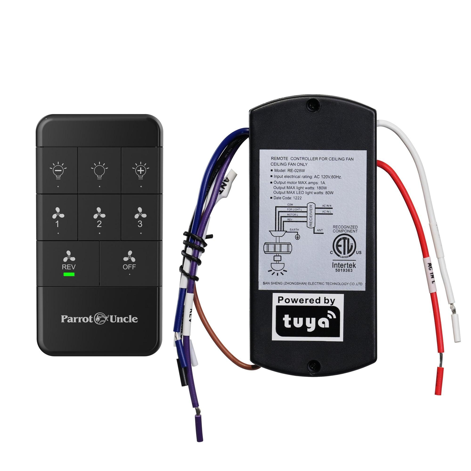 Parrot Uncle Ceiling Fan Remote Control and Receiver Kit with Wall Holder GA020 - Wireless Fan Control for Bedroom, Living Room & Office - Easy Installation & Universal Compatibility