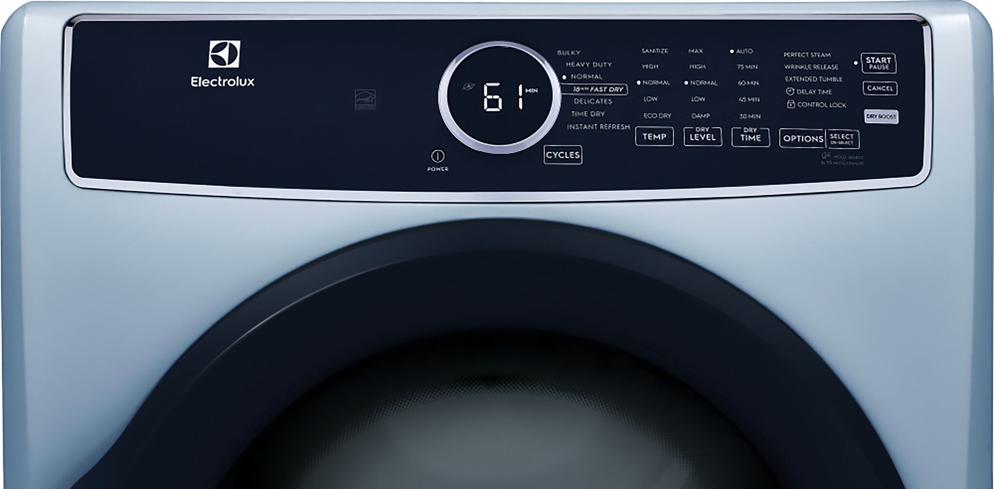 Electrolux ELFG7437AG 8.0 Cu. Ft. Glacier Blue Front Load Gas Dryer with Perfect Steam™ & Instant Refresh Technology - Ideal for Large Families & Quick Laundry Refresh