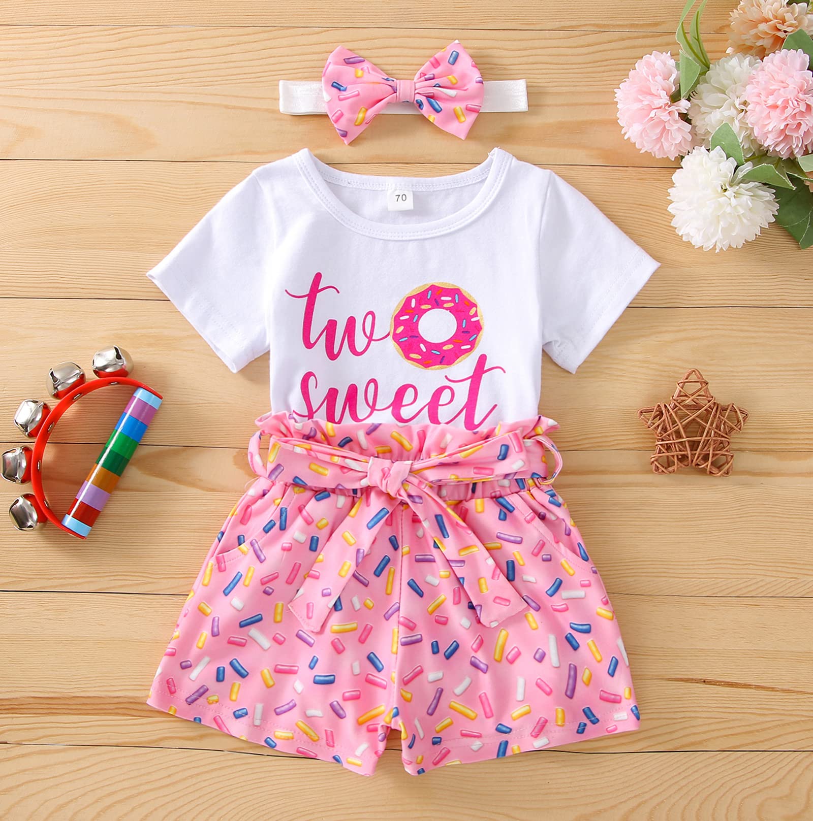 **Pink Striped Tutu Dress Set for Baby Girls - 2Pcs Newborn Outfit with Donut Print Skirt & Headband - First Birthday & Casual Wear**    *(Perfect for 1st Birthday Photos, Baby Showers, Family Gatherings & Everyday Playtime!)*