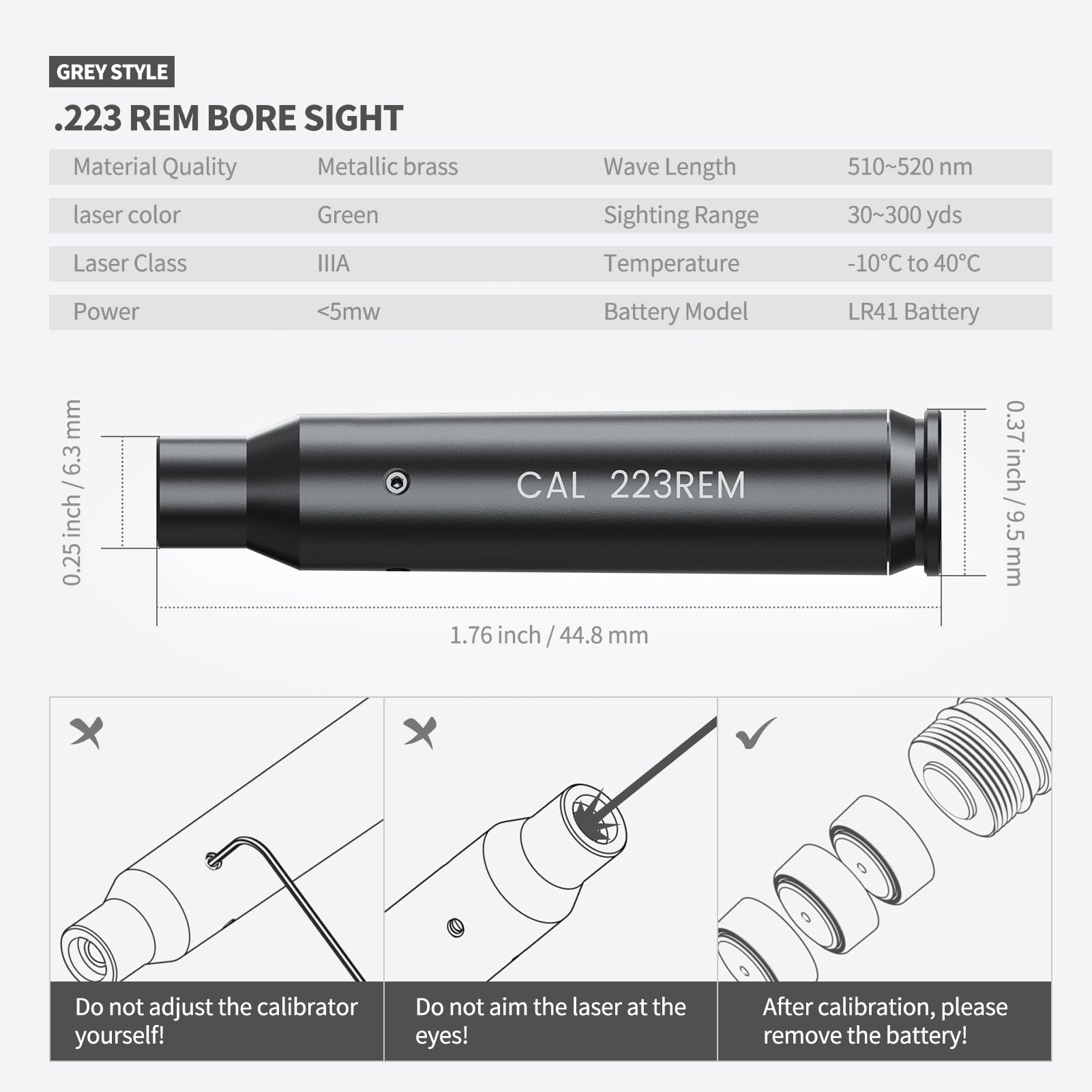 Feyachi Green/Red Laser Bore Sight for .223 & 5.56mm Rifles - Precision Boresighter Tool with 3 Battery Sets - Perfect for Hunting, Target Practice & Firearm Zeroing