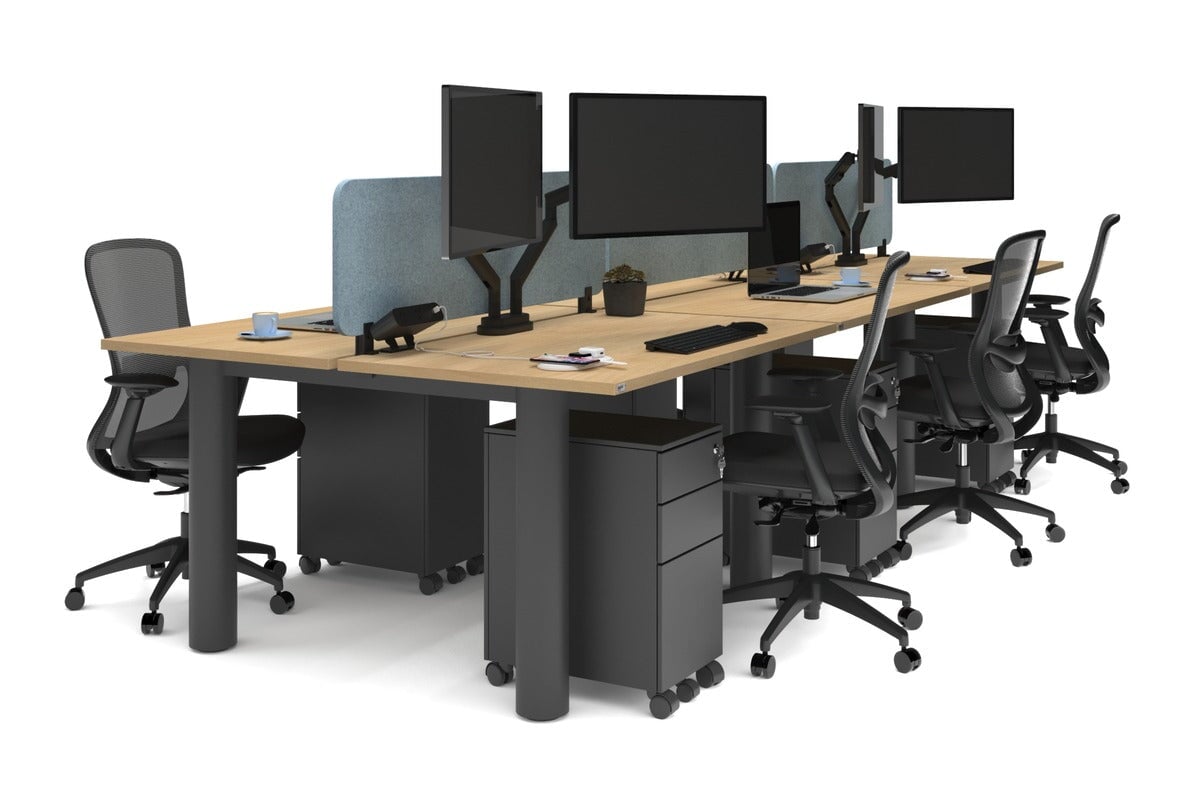Quadro Cylinder Leg 6-Person Office Workstation Desk - 1200L x 800W with Cable Management Scallop - Perfect for Open Office Layouts & Collaborative Workspaces