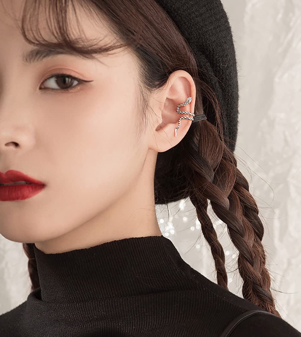 925 Sterling Silver Snake Cuff Earrings for Women & Teens - No Piercing Wrap Around Ear Cuffs - Boho Chic Jewelry for Parties, Concerts & Everyday Wear