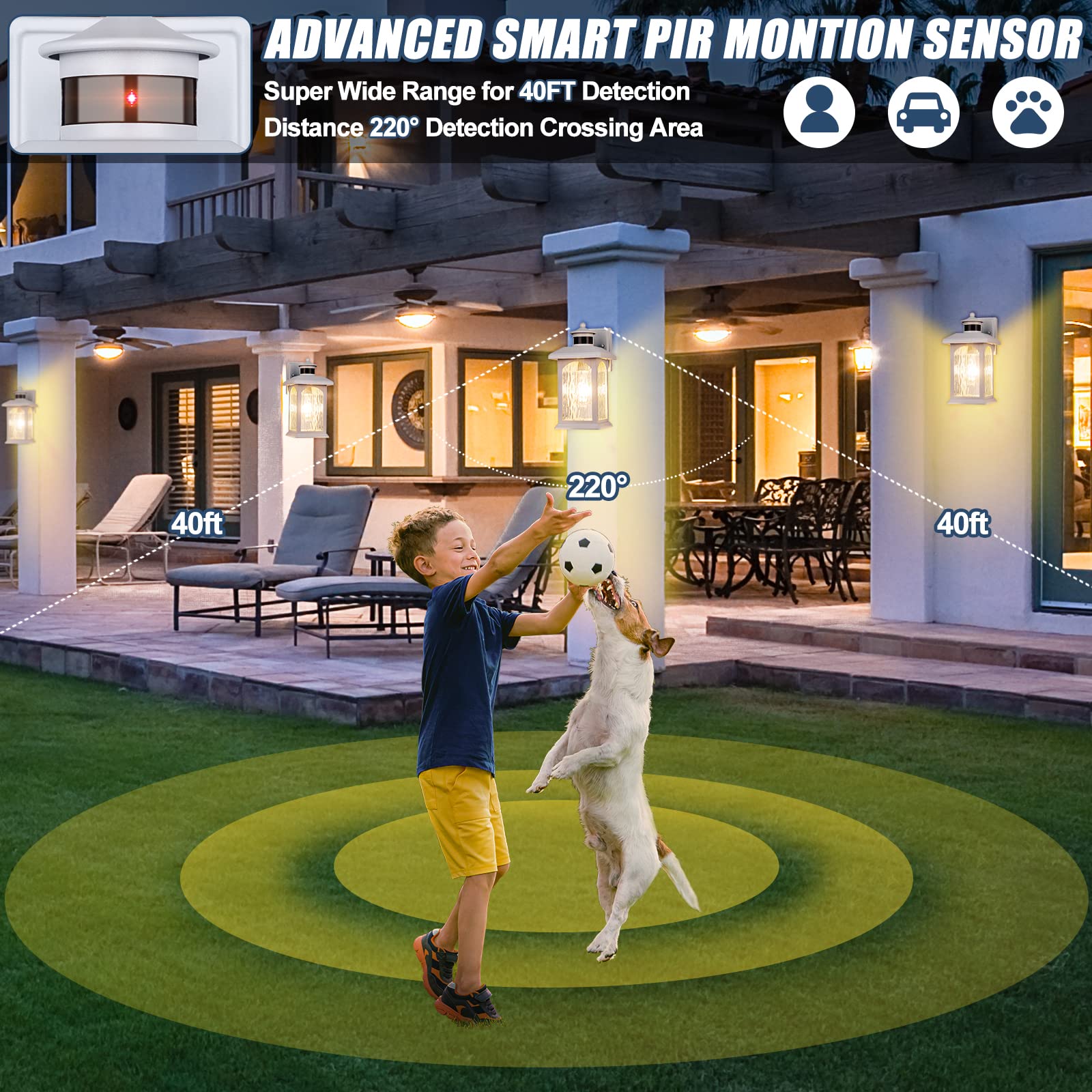 2 Pack Advanced Motion Sensor Outdoor Lights - White Dusk to Dawn Waterproof Wall Mount Fixtures, Anti-Rust Exterior Lighting for House, Garage & Porch | Perfect for Security, Pathway & Entryway Illumination