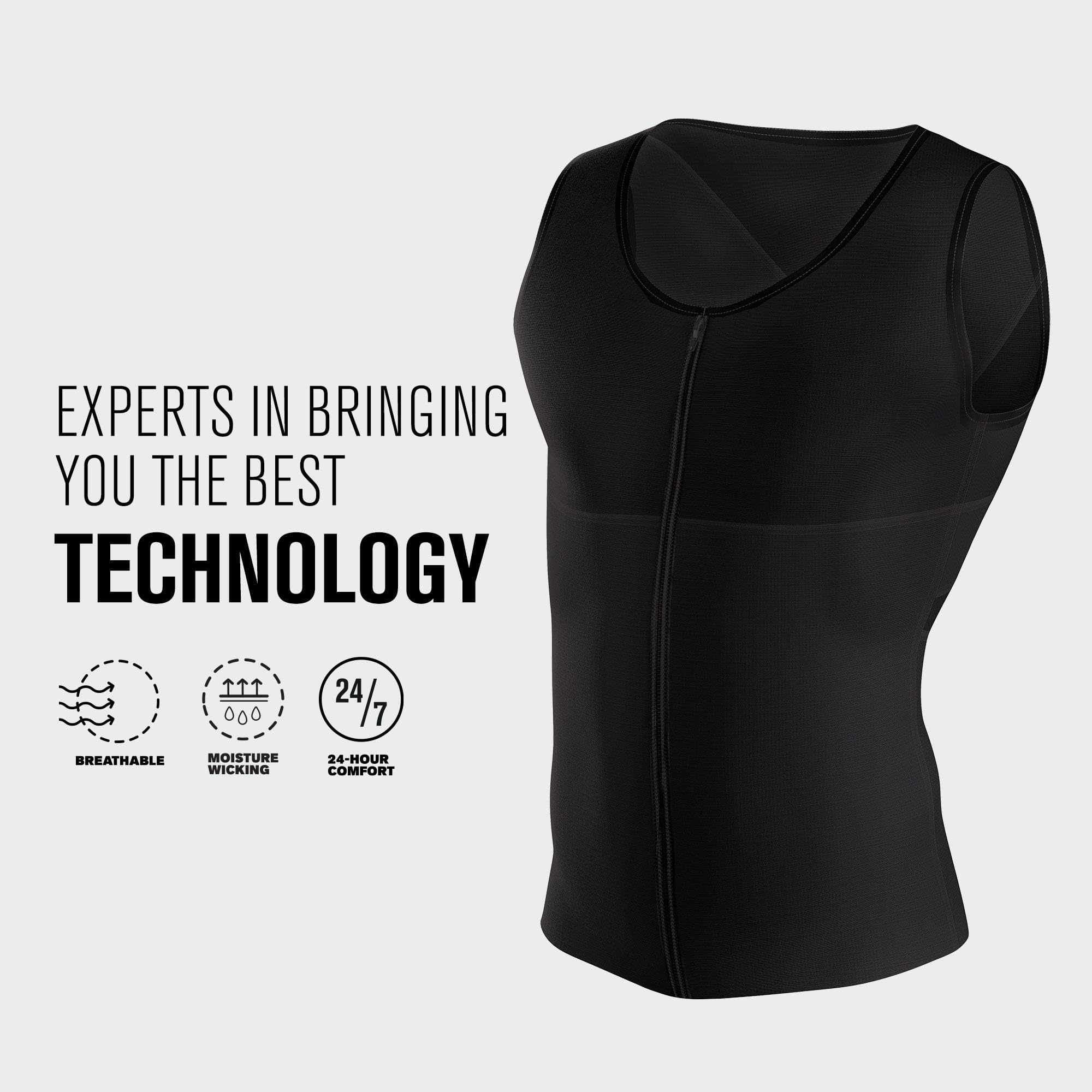 Men's Leo Compression Vest - Tummy Control & Posture Corrector Shapewear for Back Support - Slimming Body Shaper for Workout, Office & Everyday Wear
