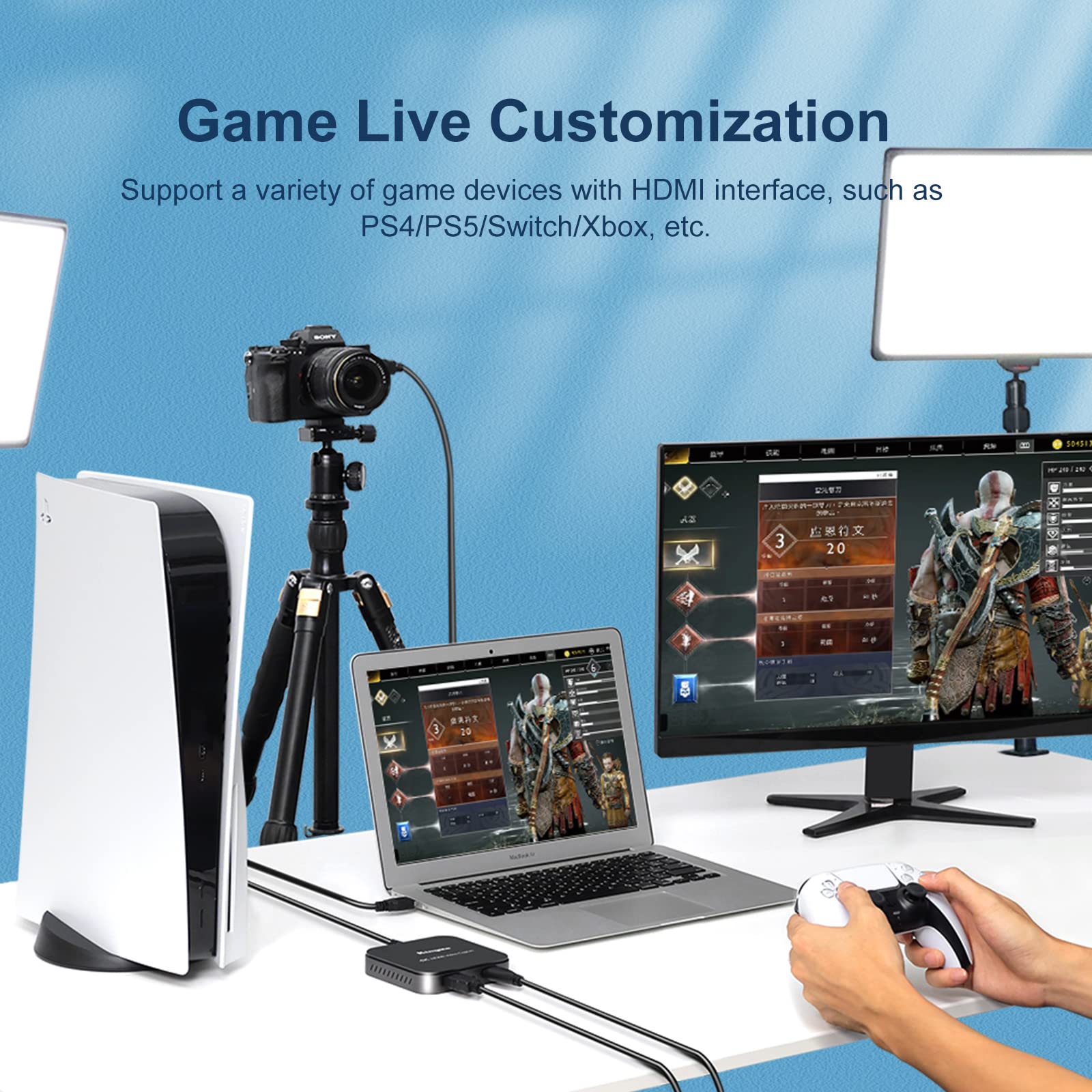 King Ma 4K HDMI to USB 3.0 Game Capture Card - HD Video Audio Recorder for Nintendo Switch, PS4, PS5, Xbox Series X|S - Perfect for Live Streaming on TikTok, YouTube & Game Recording
