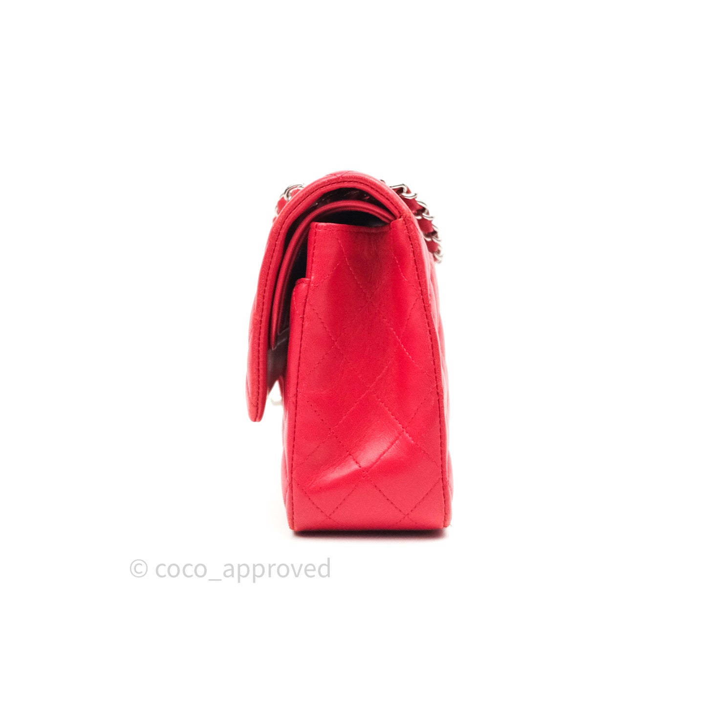Chanel Classic Medium Double Flap Bag - Red Lambskin Leather with Silver Hardware | Luxury Handbag for Women, Perfect for Date Night & Special Occasions