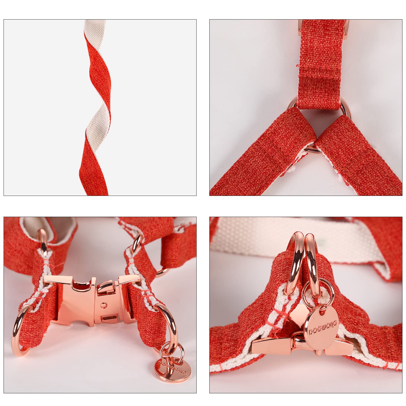 DOGWONG Orange Hemp Dog Harness for Sensitive Skin & Allergies - Adjustable Pet Harness for Small, Medium & Large Dogs - Durable & Comfortable for Daily Walks, Hiking & Outdoor Adventures