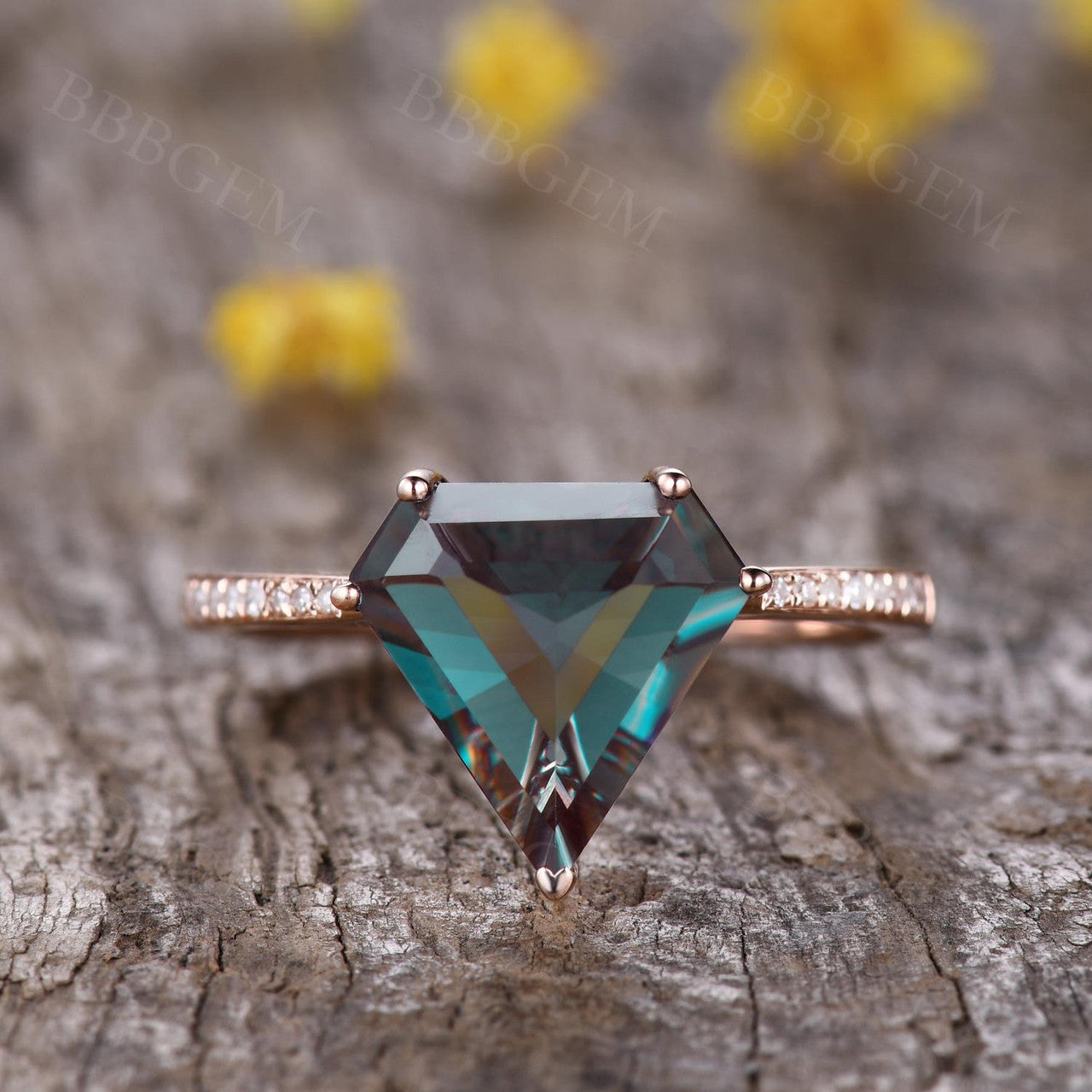 10mm Shield Cut Alexandrite Engagement Ring - Half Eternity Diamond Wedding Band for Women - Perfect for Proposals, Anniversaries & Bridal Jewelry