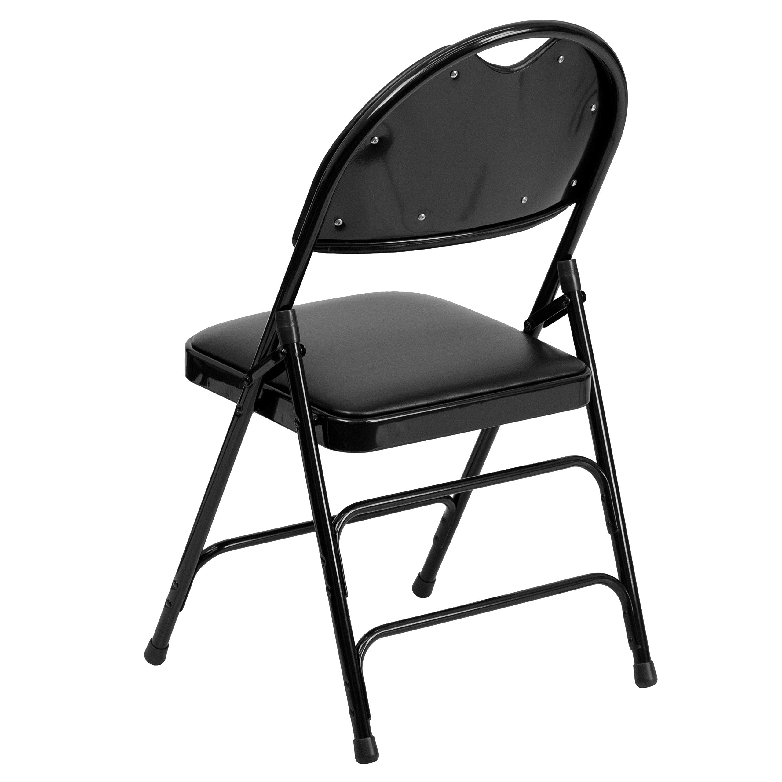 EMMA + OLIVER 4 Pack Black Vinyl Folding Chairs - Lightweight Metal Frame, Portable & Space-Saving for Indoor Outdoor Events, Parties, Camping, Picnics, and Home Use