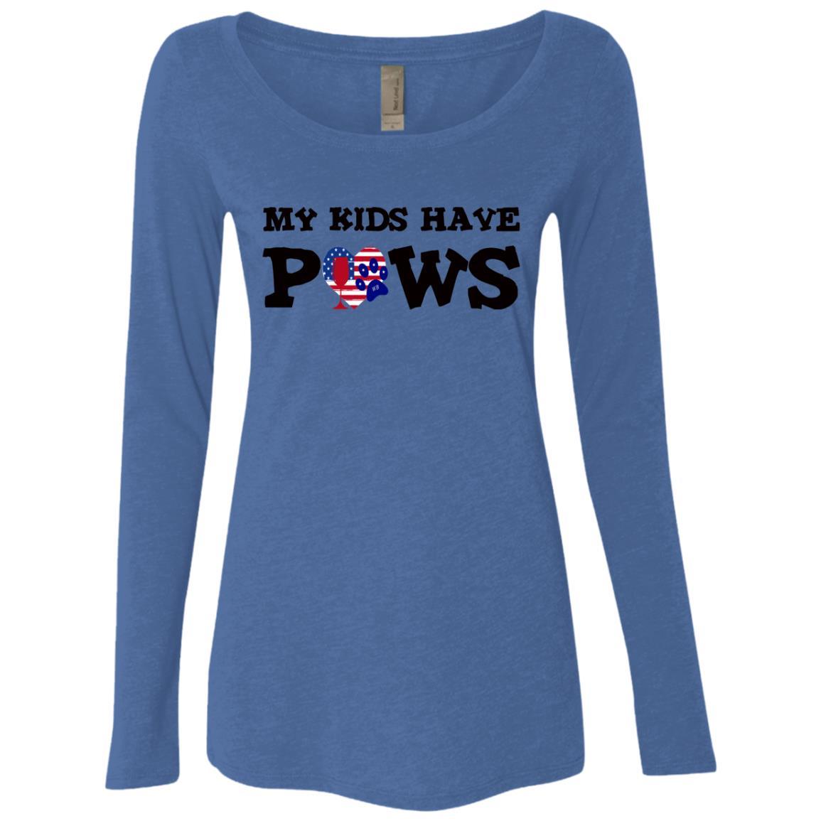 My Kids Have Paws Women's Long Sleeve Scoop Neck Tri-Blend T-Shirt - Soft & Comfortable Pet Lover Apparel for Casual Wear & Dog Mom Outfits