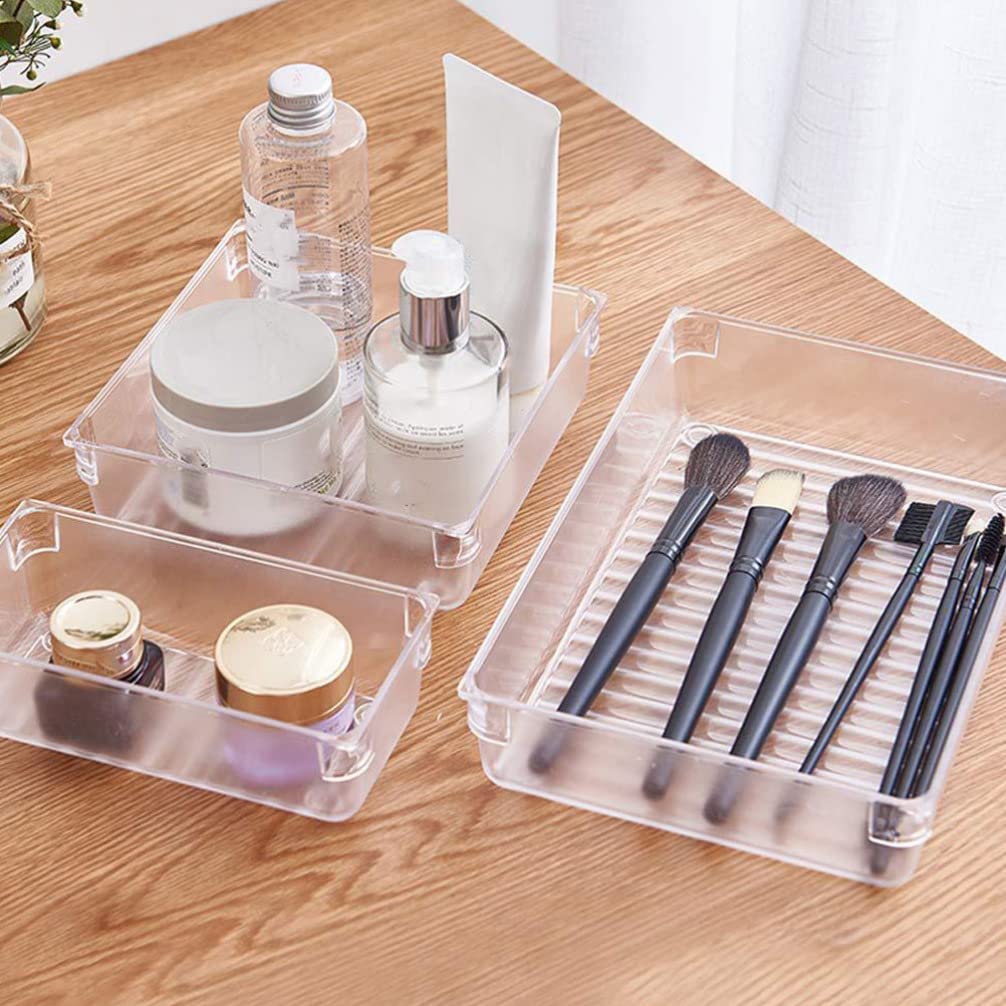 7-Piece Clear Plastic Storage Box Set - Versatile Drawer Dividers & Organizers for Cosmetics, Tableware, Jewelry | Shallow Narrow Trays for Home, Office & Kitchen Organization