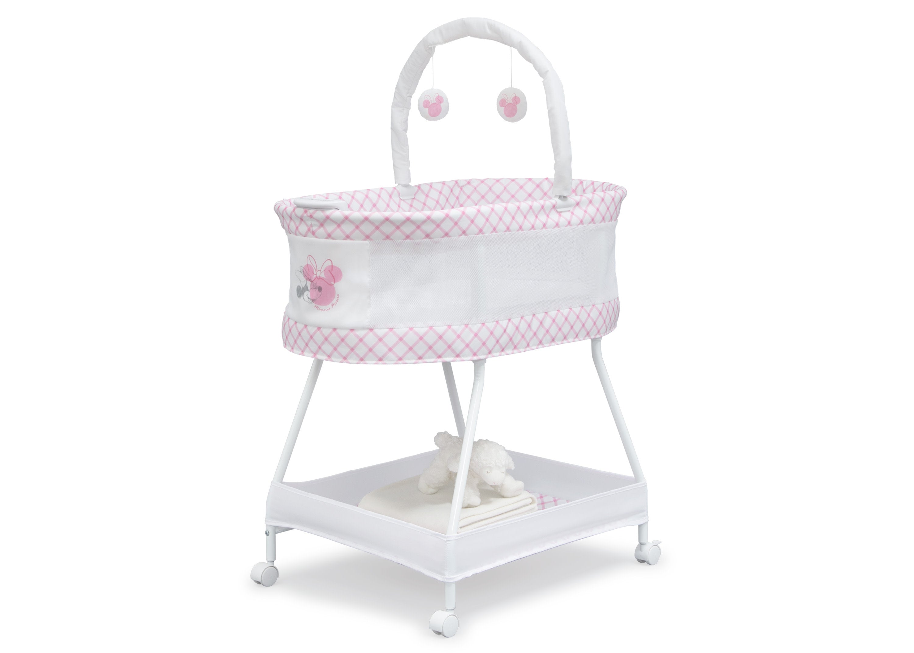 Minnie Mouse Sweet Dreams Bassinet for Baby Girls - Disney Nursery Crib with Canopy & Storage - Perfect for Newborns & Infants - Ideal for Bedrooms, Daycare & Travel