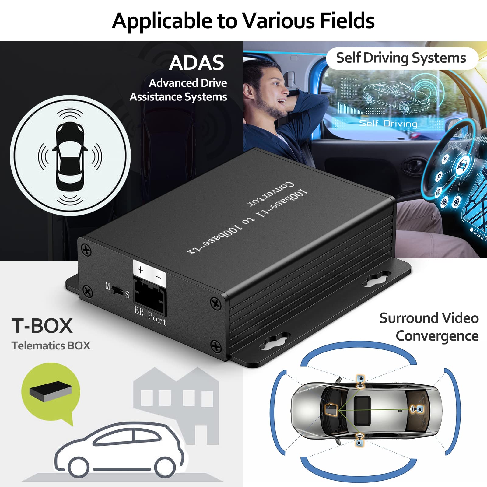 100BASE-T1 to 100BASE-TX Ethernet Media Converter - Automotive Grade 2-Wire BroadR-Reach to Fast Ethernet Adapter (IEEE Compliant, 100Mbps) for Vehicle Diagnostics & In-Car Networking