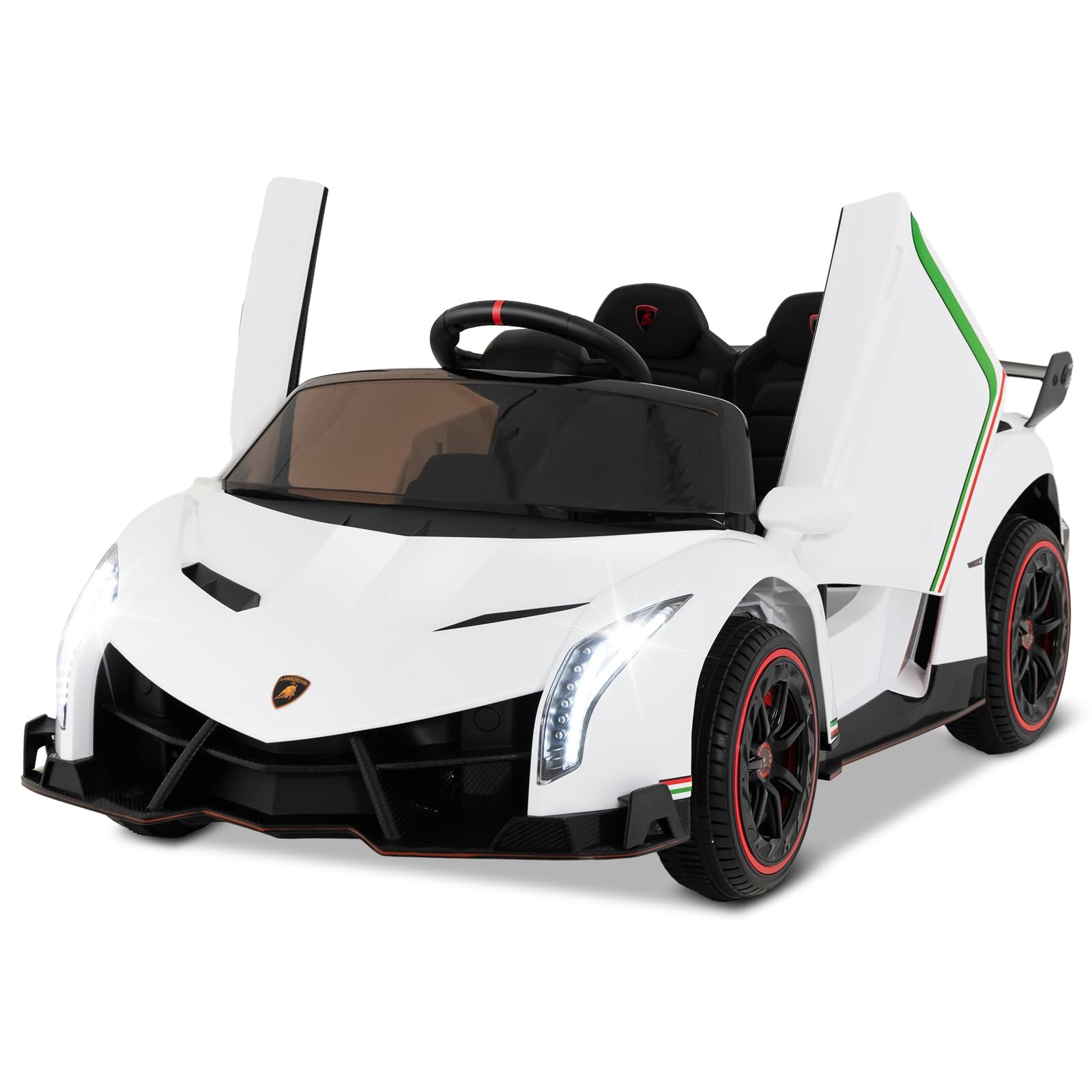 Costzon Licensed Lamborghini 12V Electric Ride-On Car for Kids Ages 3-8 | 4WD Battery-Powered Sports Car with Remote Control, 3 Speed Modes, Hydraulic Doors & LED Lights | Perfect Birthday Gift for Boys & Girls | Indoor & Outdoor Play, Backyard Fun, Neighborhood Cruising