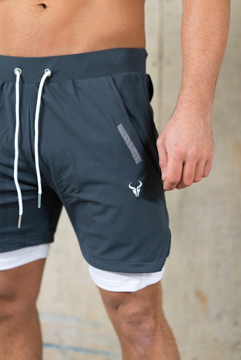 Cerus Grey Proctor 2-in-1 Running Shorts with Liner - Men's Athletic Workout Gym Shorts for Jogging, Training & Outdoor Activities