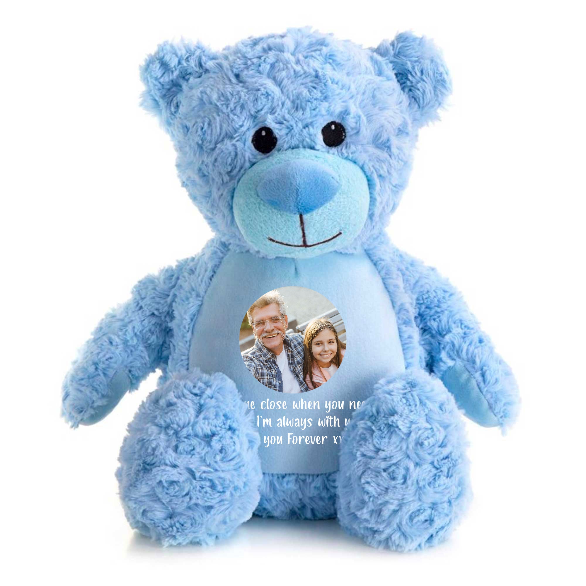 Personalized Photo Ashes Keepsake Memory Bear - Blue Plush Teddy for Memorial Gifts, Sympathy Comfort & Remembrance Ceremonies