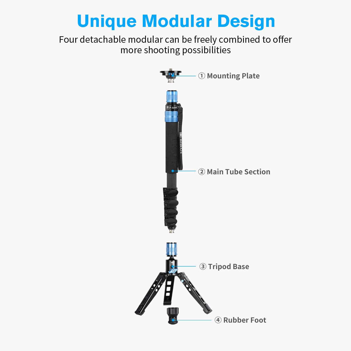 SIRUI P-325FS 148cm Carbon Fiber Camera Monopod with Removable Tripod Base & VA-5 Fluid Head - Professional DSLR Monopod for Photography & Videography - Supports 10kg Load - Perfect for Travel, Outdoor Shooting & Video Recording
