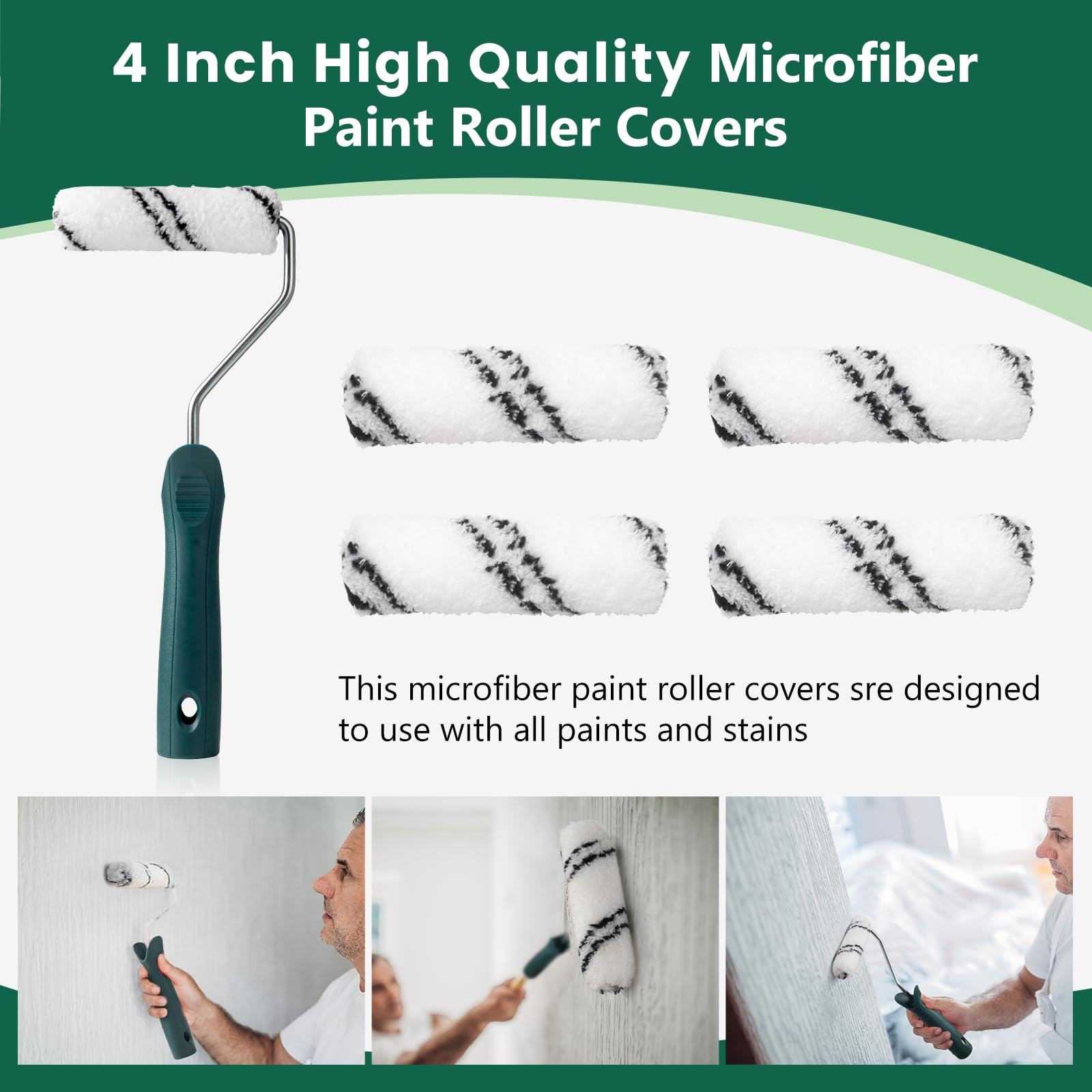 16 Pcs 4 Inch Small Paint Roller Kit - High-Density Foam Roller, Microfiber Rollers, Tray, Liner & Frame - Perfect for DIY Home Painting Projects, Wall Touch-Ups & Craft Painting