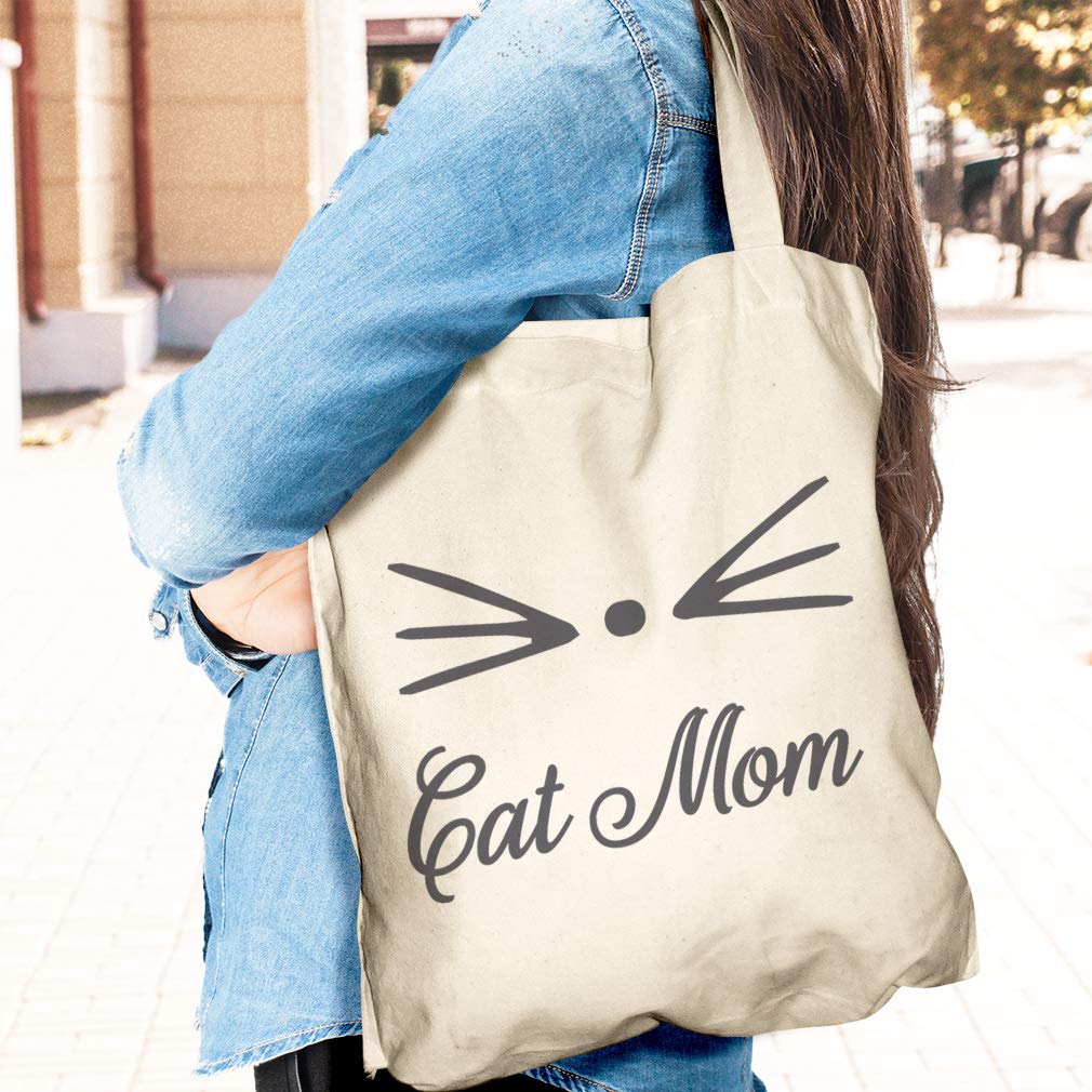 Eco-Friendly Canvas Tote Bag - Reusable Shopping Bag with Cute Cat Paw & Whiskers Design - Perfect for Women, Cat Moms, Beach Trips & Grocery Shopping