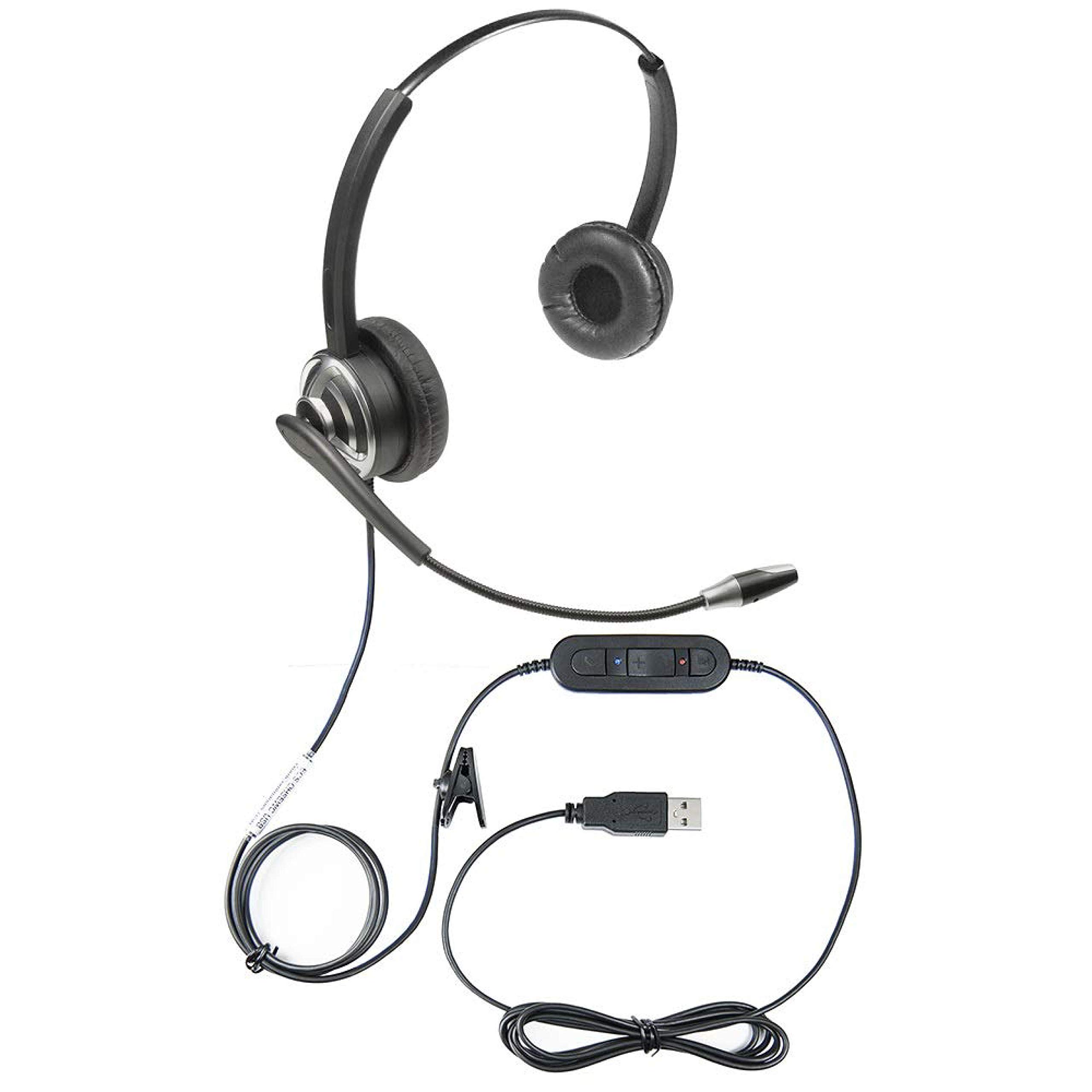 ECS WordCommander USB Voice Recognition Headset - Dual Ear Noise-Cancelling Boom Mic with Premium In-Line Sound Card & Pro-Flex Wire - Ideal for Voice-to-Text, Gaming, Call Centers & Online Meetings - Superior Audio Quality & Comfortable Fit for PC, Mac & Office Use