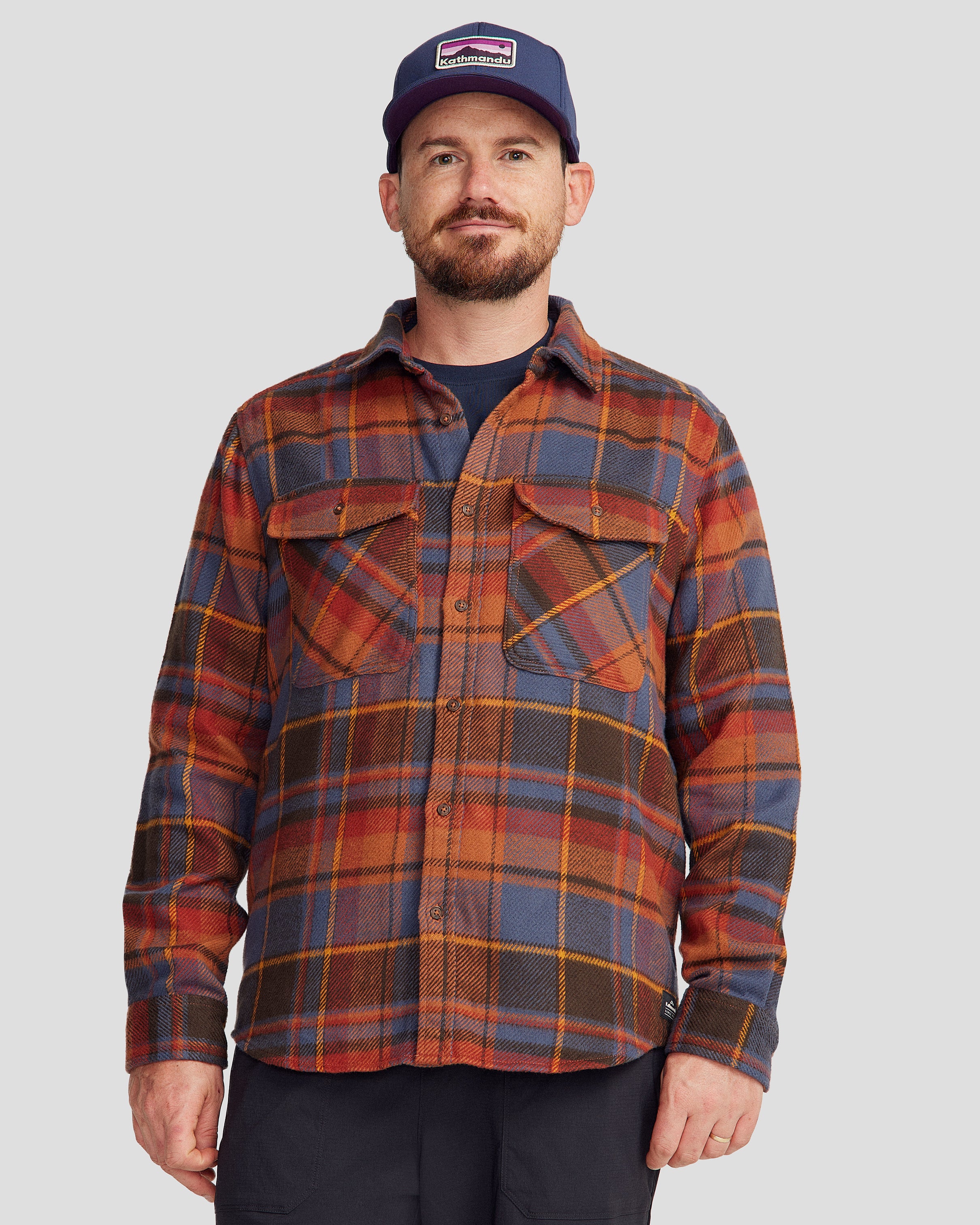 Men's Huntly Long Sleeve Plaid Shirt - Redwood Checkered Flannel for Outdoor Camping & Casual Wear