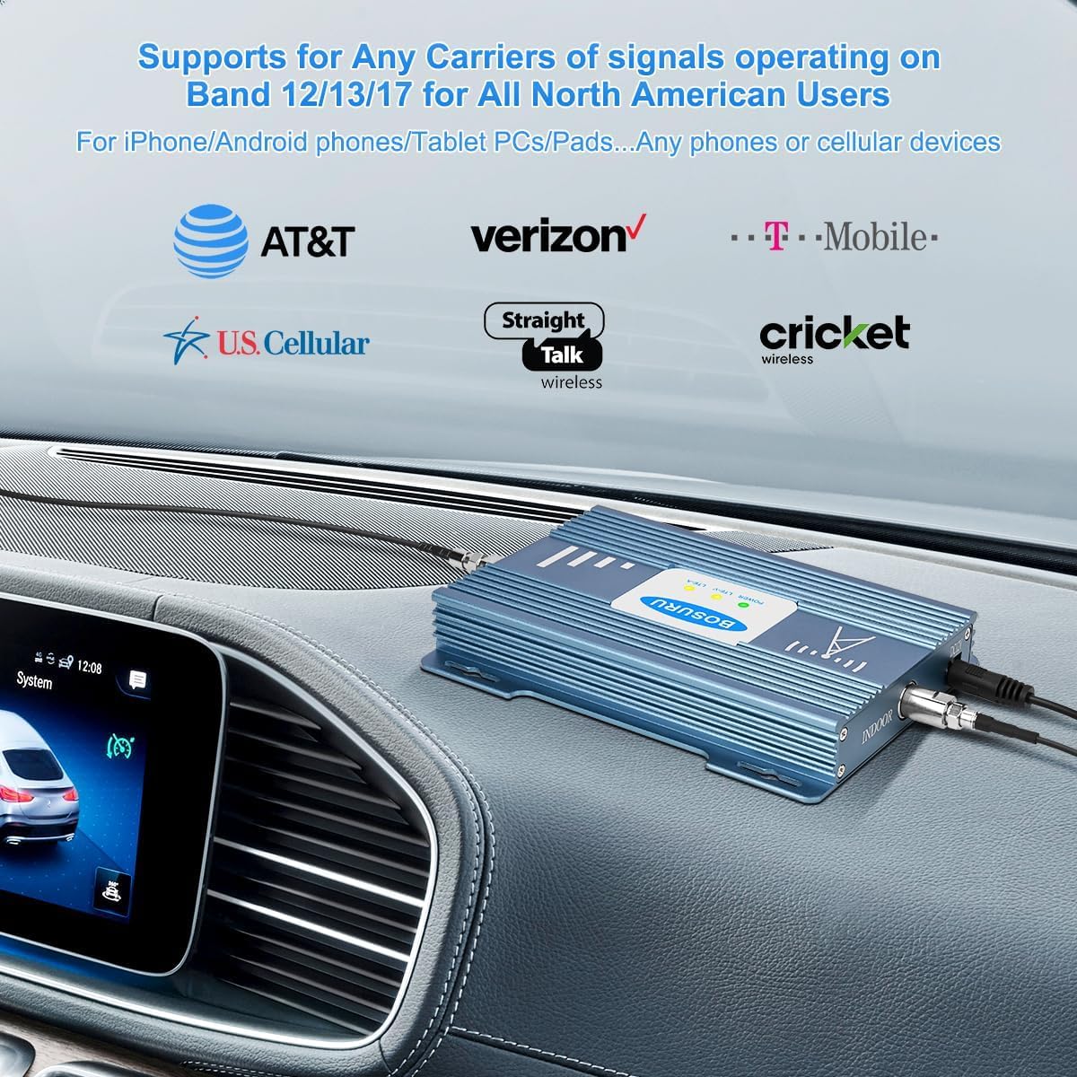 4G LTE 5G Cell Phone Signal Booster for RV, Truck & Car - Compatible with T-Mobile, AT&T, Verizon (Bands 12/13/17) - Stronger Reception for Road Trips, Remote Work & Emergency Calls