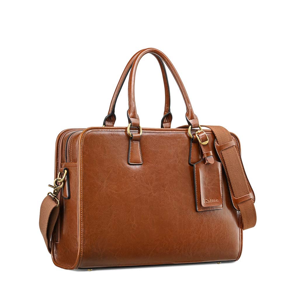 Genuine Leather Briefcase for Women - Large Capacity Laptop Bag with Luggage Tag - Perfect for Business Travel, Office Work & Professional Meetings