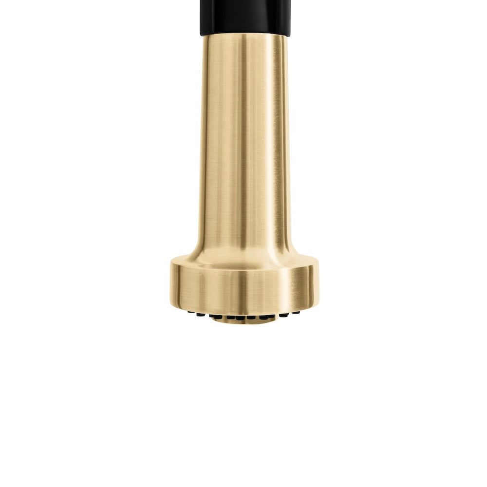 ZLINE Autograph Edition Apollo Pull Down Spring Single Handle Kitchen Faucet in Matte Black & Champagne Bronze - Modern High Arc Design for Easy Dishwashing & Food Prep, Perfect for Farmhouse & Contemporary Kitchens (APL KF ZMBCB)