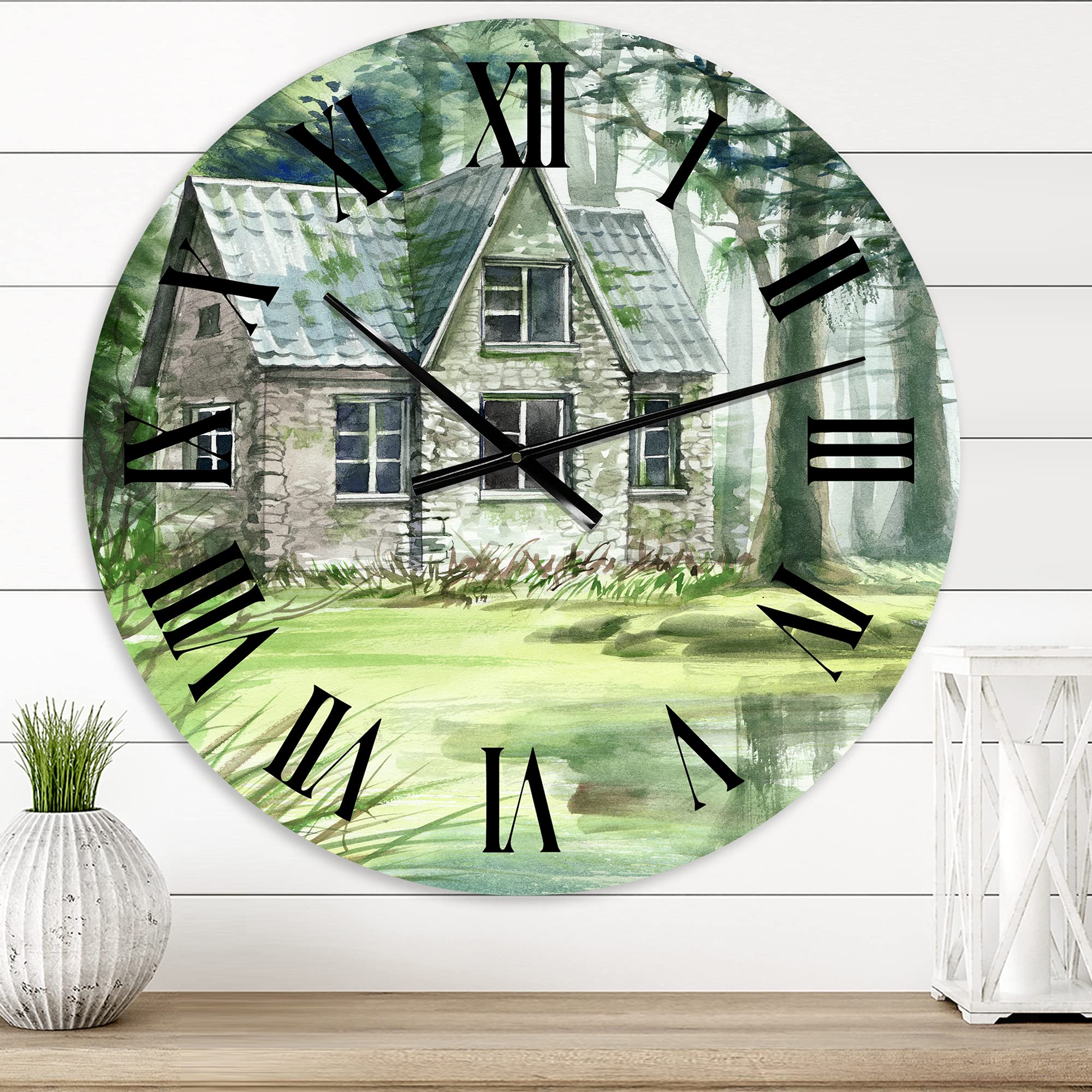 Haunted House in The Pine Forest Wall Clock - Large Landscape Nature Wall Decor for Living Room, Bedroom & Office - Silent Non-Ticking Modern Home Décor with Rustic Lake House Design