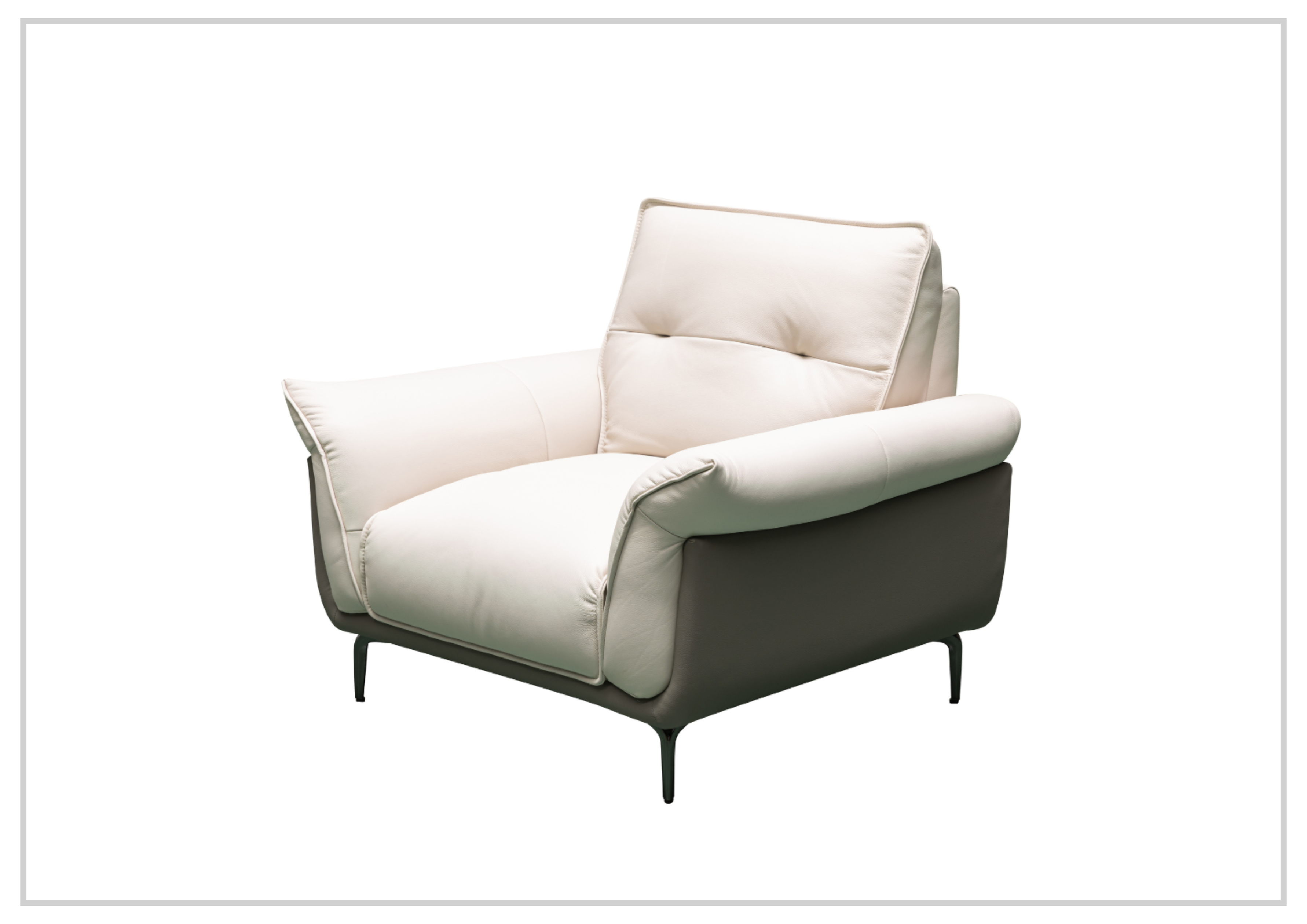 Klaussner Viana Leather Ivory Accent Chair with Feather-Filled Back Cushion - Perfect for Living Room, Office, or Reading Nook
