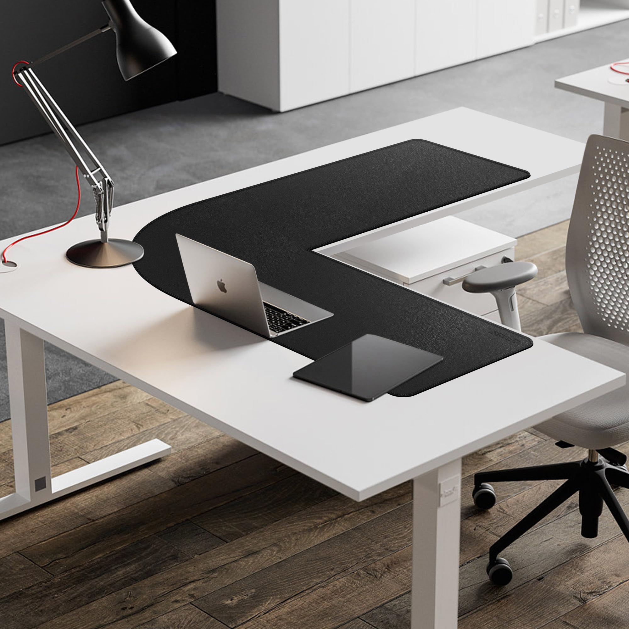 L-Shaped Leather Desk Pad - 35.5x43.3in Waterproof Gaming & Office Mat for Home Workspace